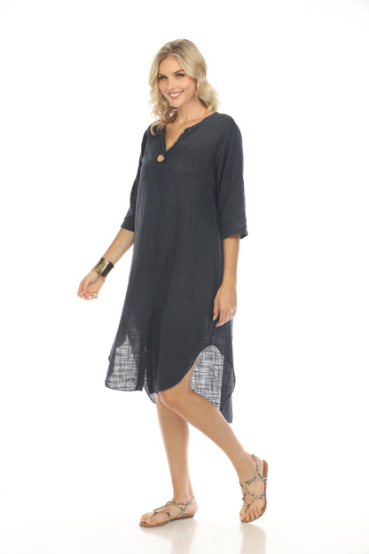 Navy Quarter Sleeves Rounded Slit Dress