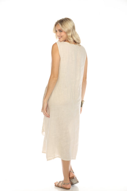 Beige Dress with Pockets and Abstract Design