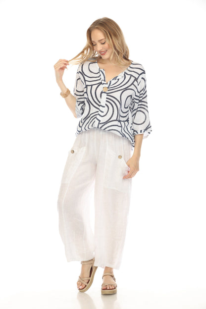 White Circle Print one button detail top