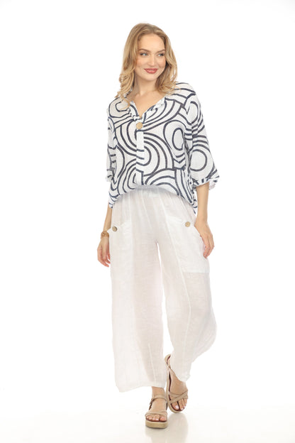 White Circle Print one button detail top