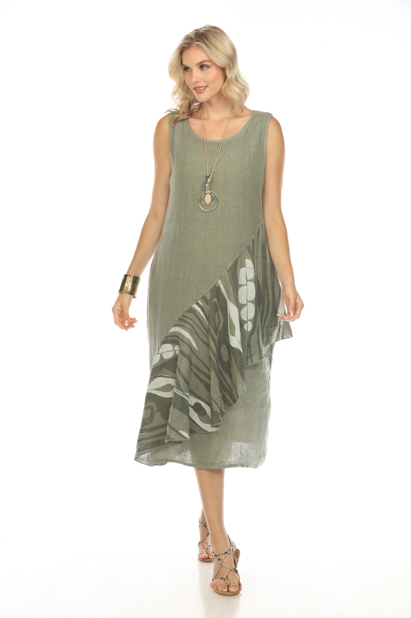 Olive Dress with Pockets and Abstract Design