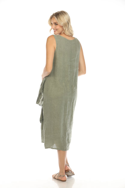 Olive Dress with Pockets and Abstract Design