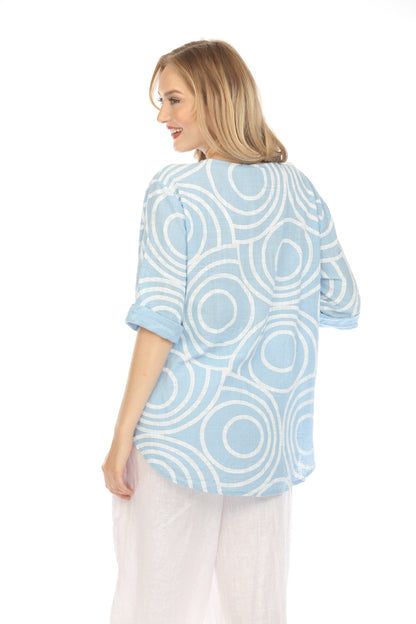 Light Blue Circle Print one button detail top