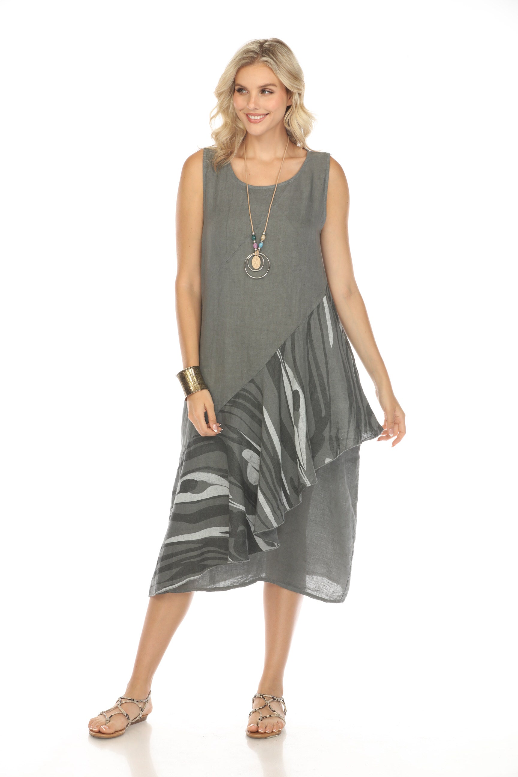 Charcoal Dress with Pockets and Abstract Design