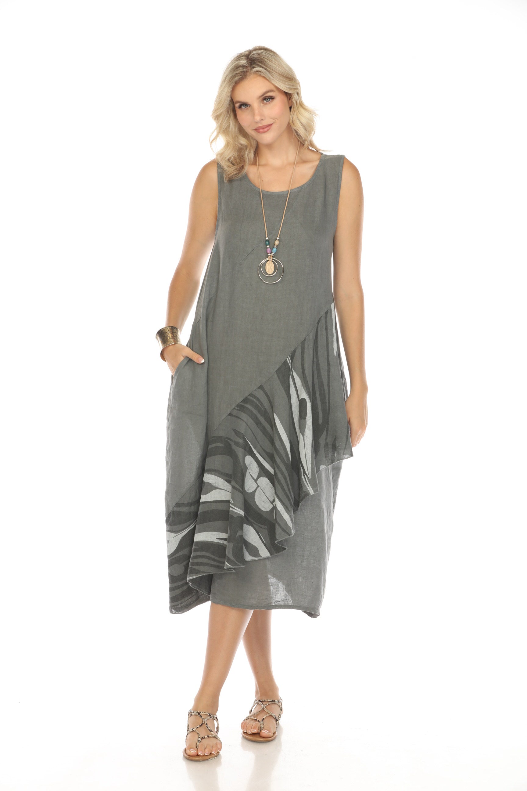 Charcoal Dress with Pockets and Abstract Design