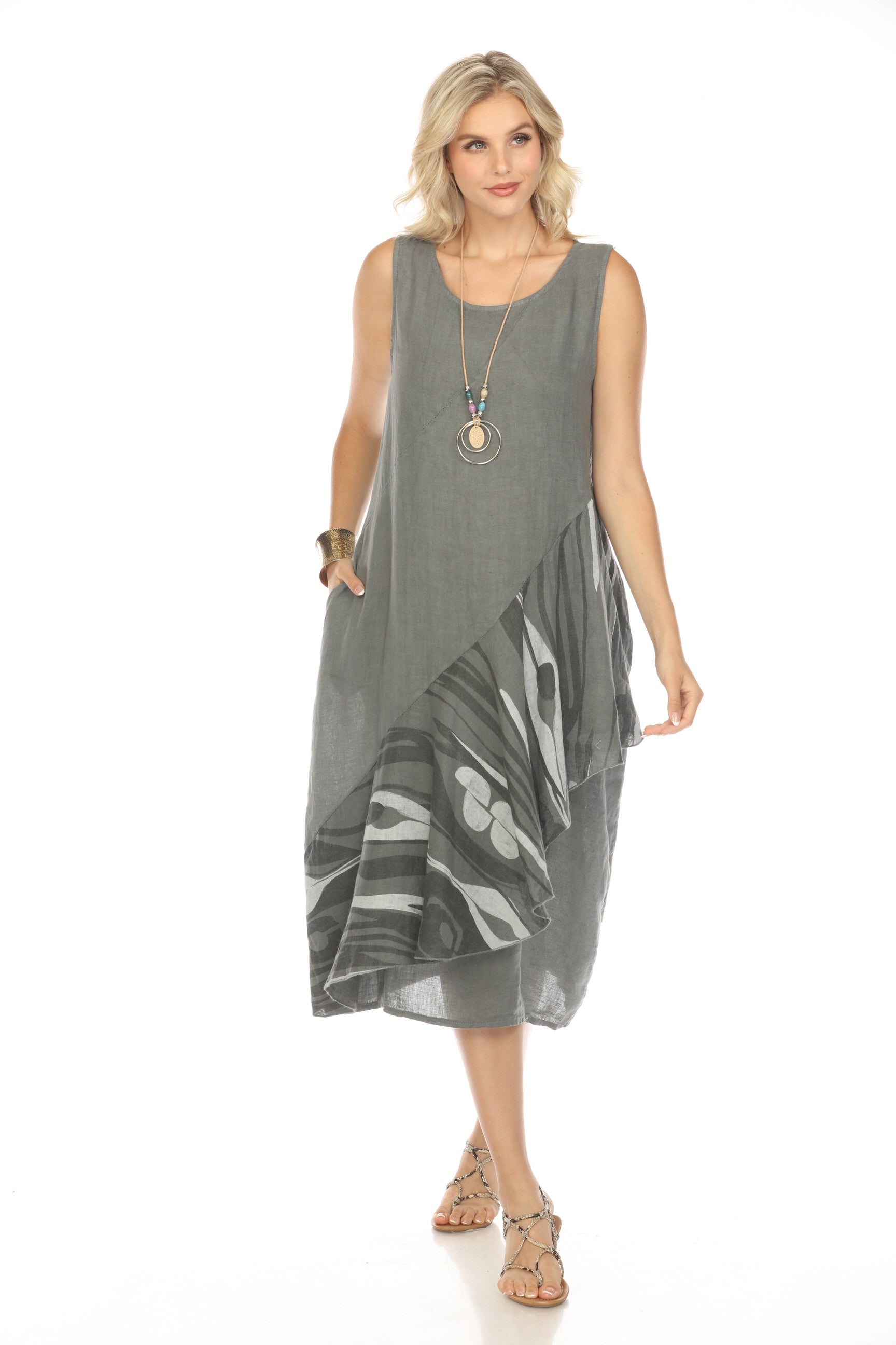 Charcoal Dress with Pockets and Abstract Design