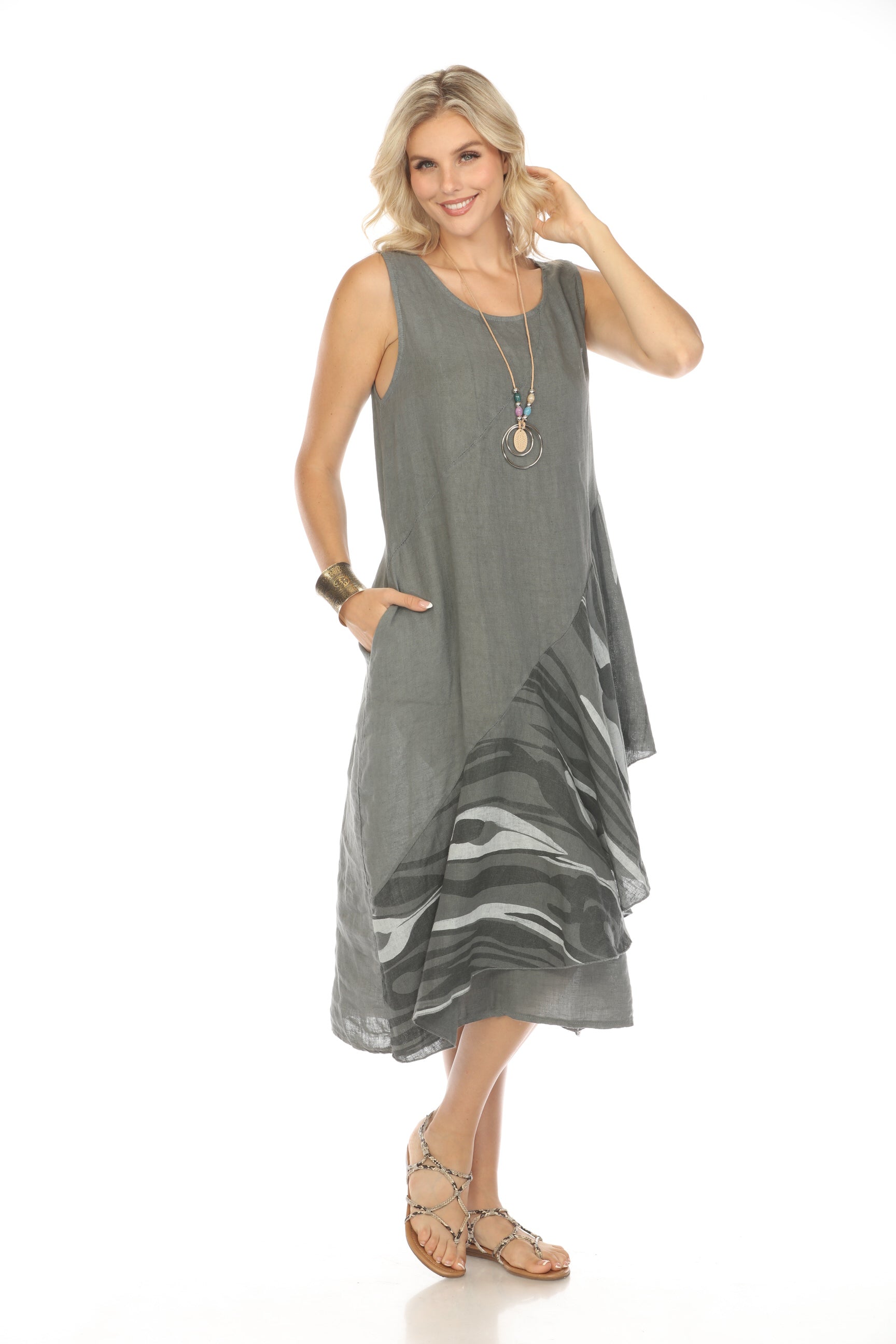 Charcoal Dress with Pockets and Abstract Design