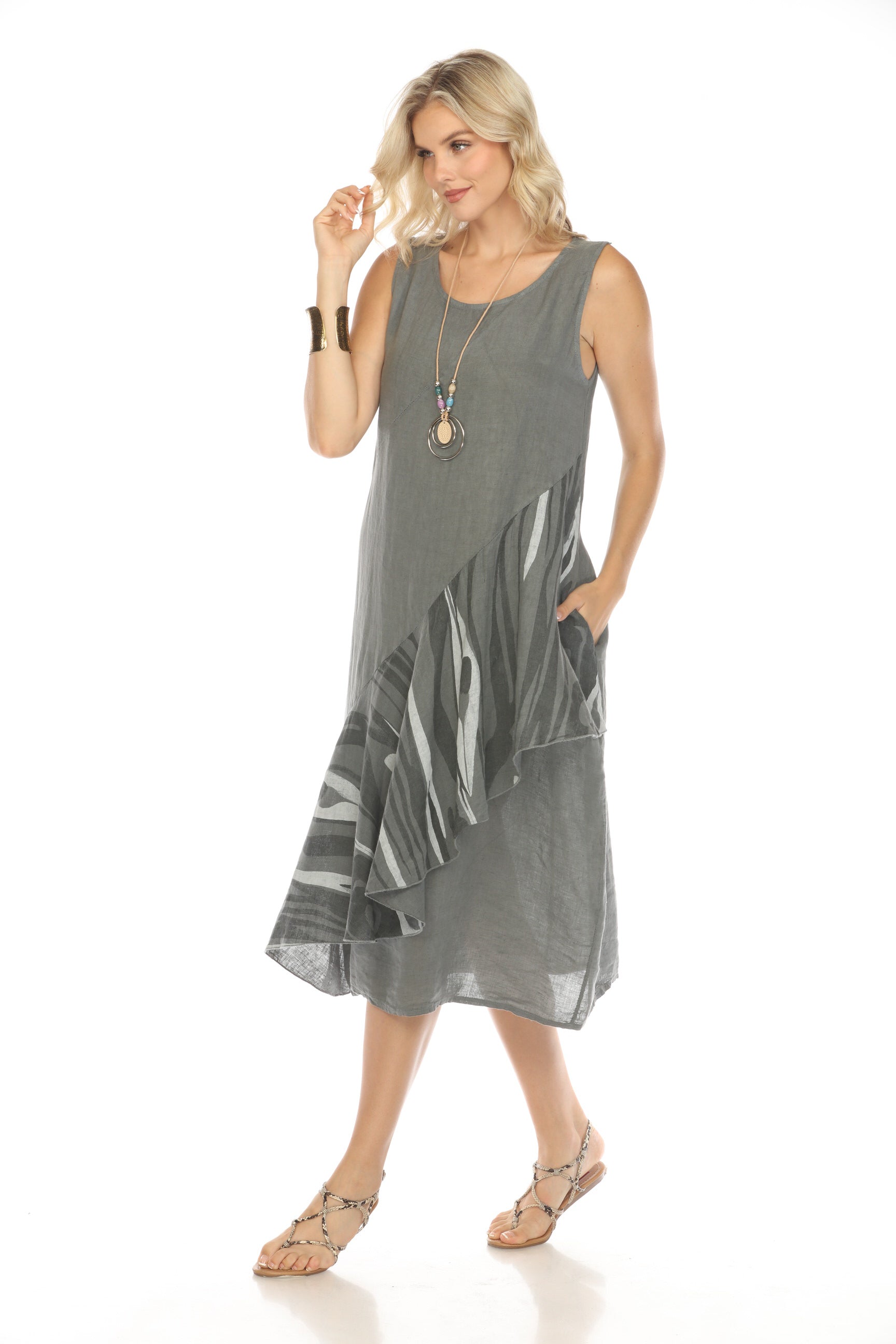 Charcoal Dress with Pockets and Abstract Design