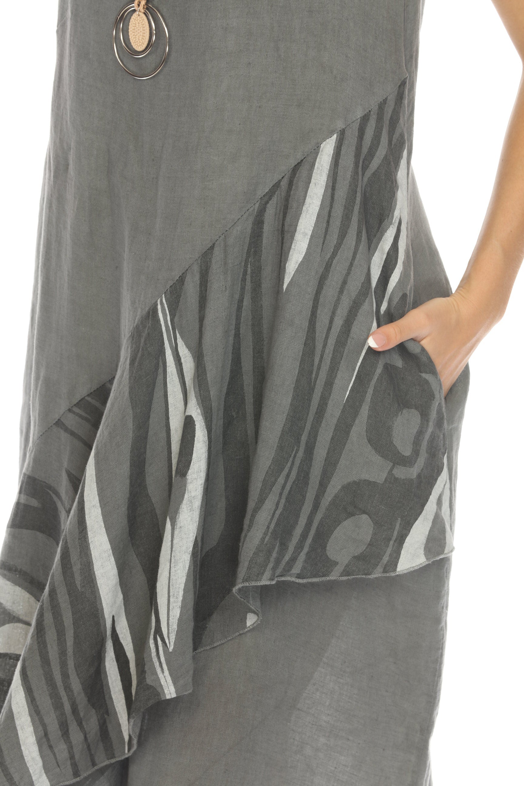 Charcoal Dress with Pockets and Abstract Design