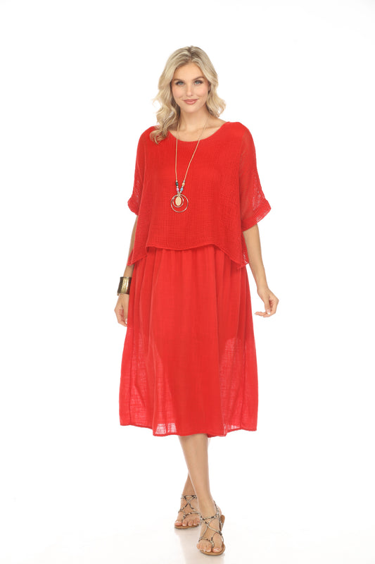 Red Cape style Dress with Netting Detail