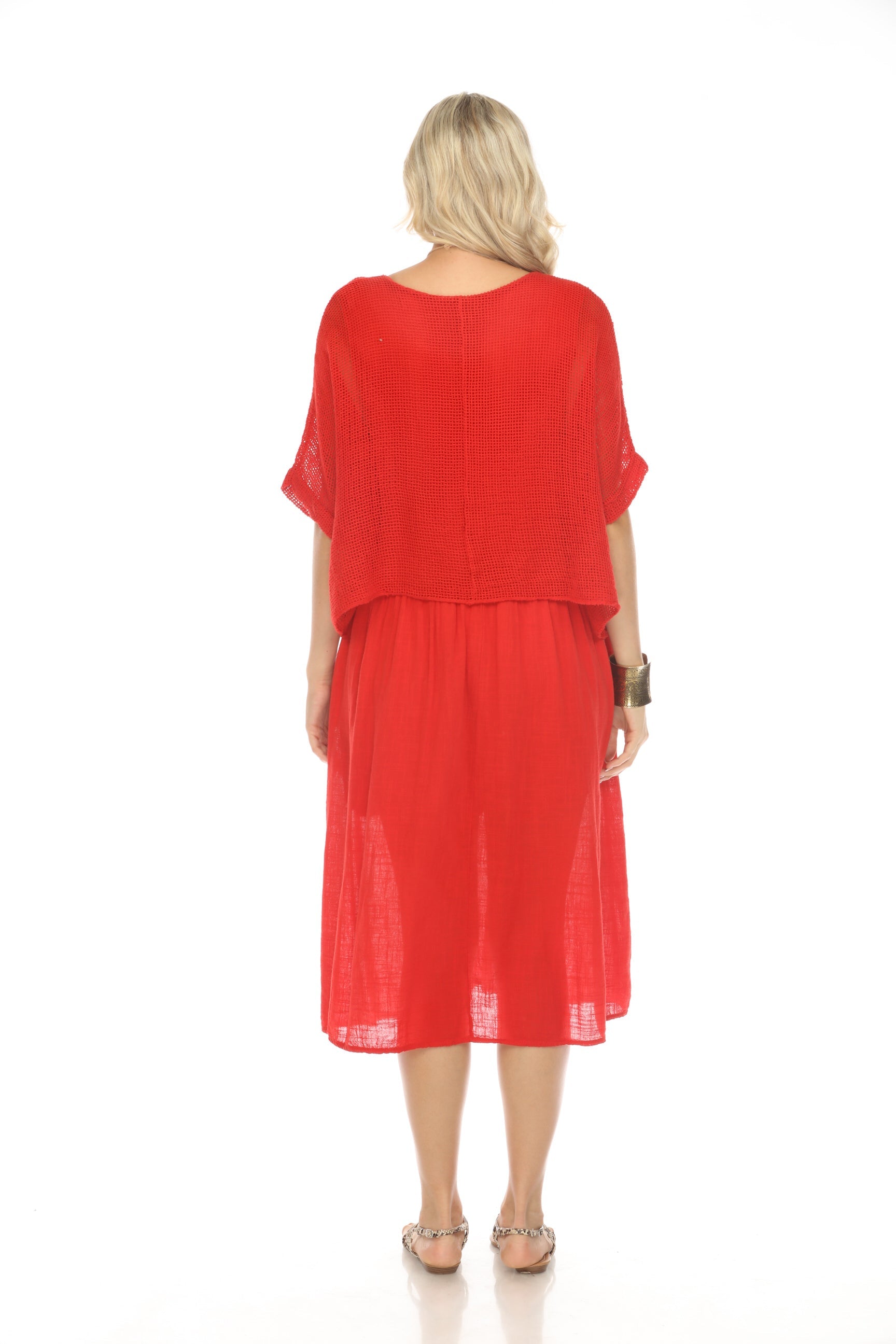 Red Cape Style Dress with Netting Detail