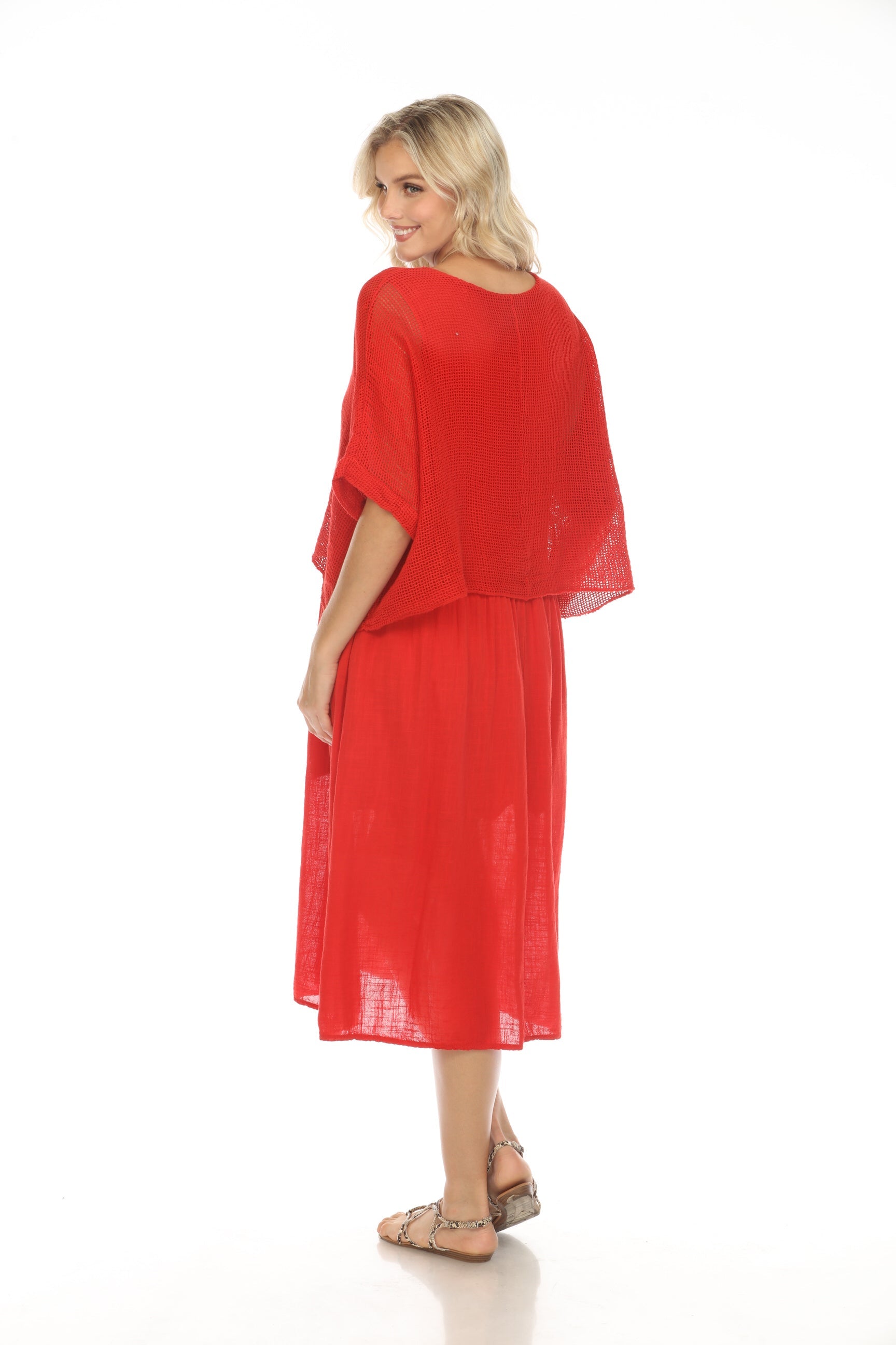 Red Cape Style Dress with Netting Detail