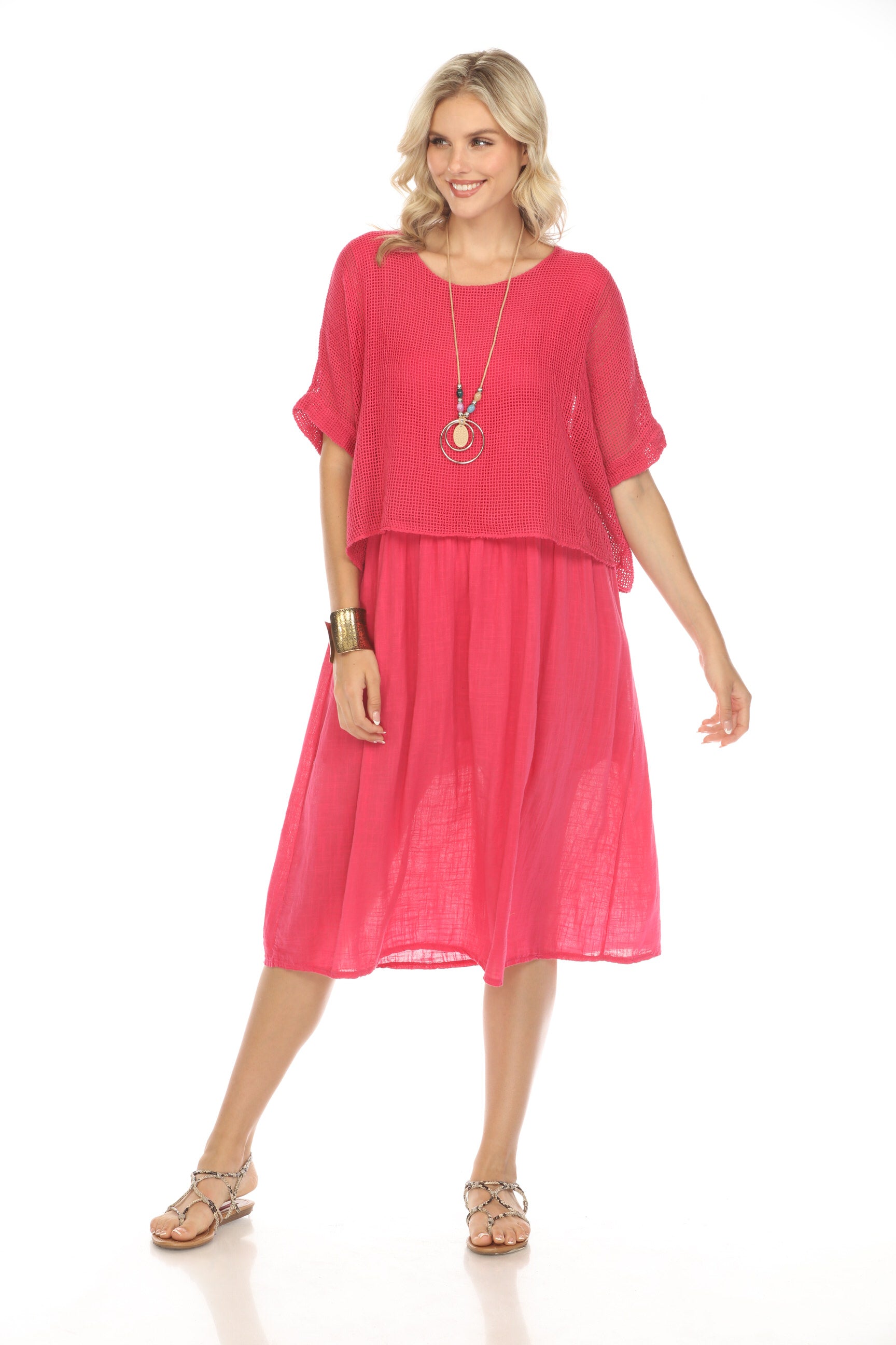 Fuchsia Cape style Dress with Netting Detailed