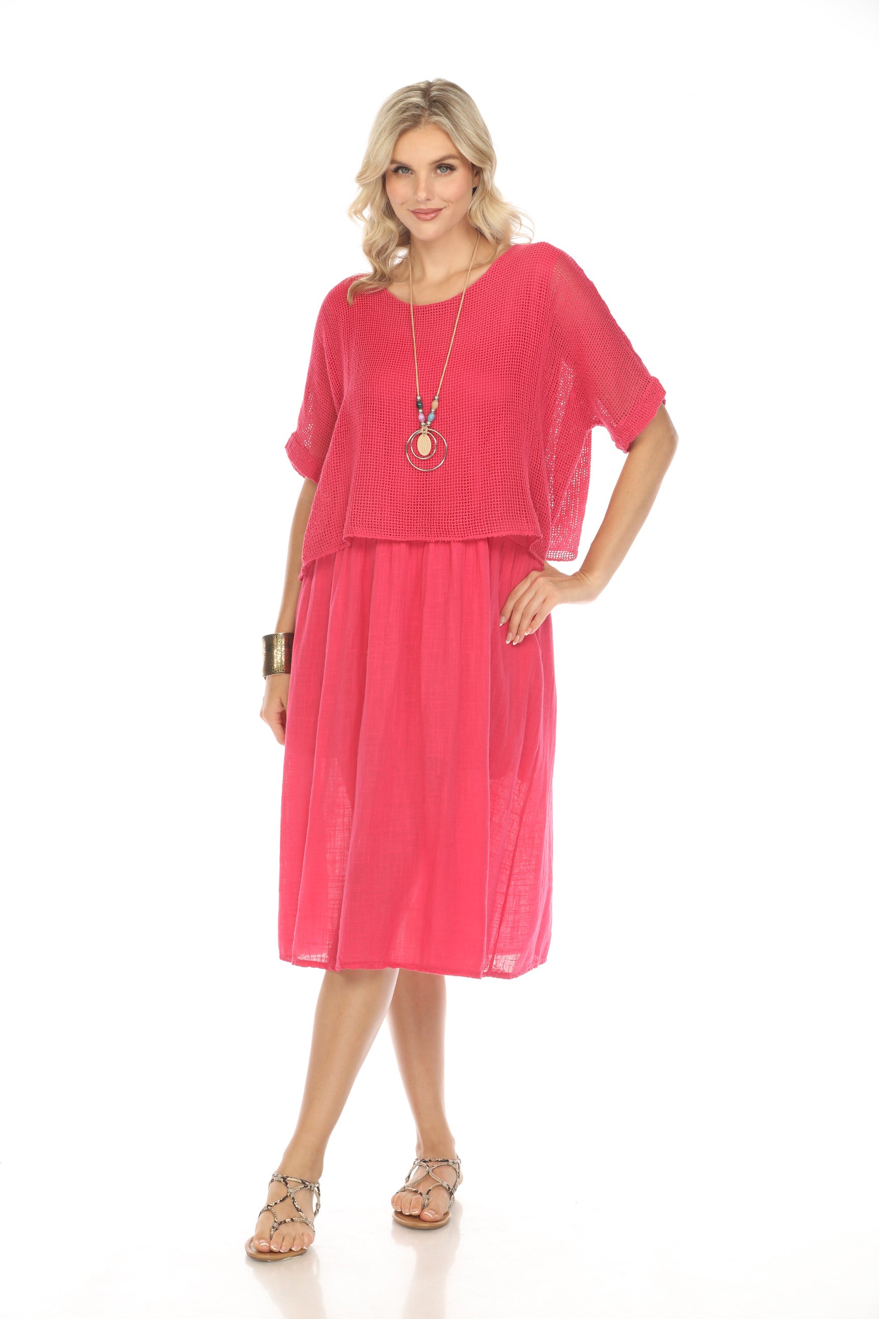 Fuchsia Cape style Dress with Netting Detailed