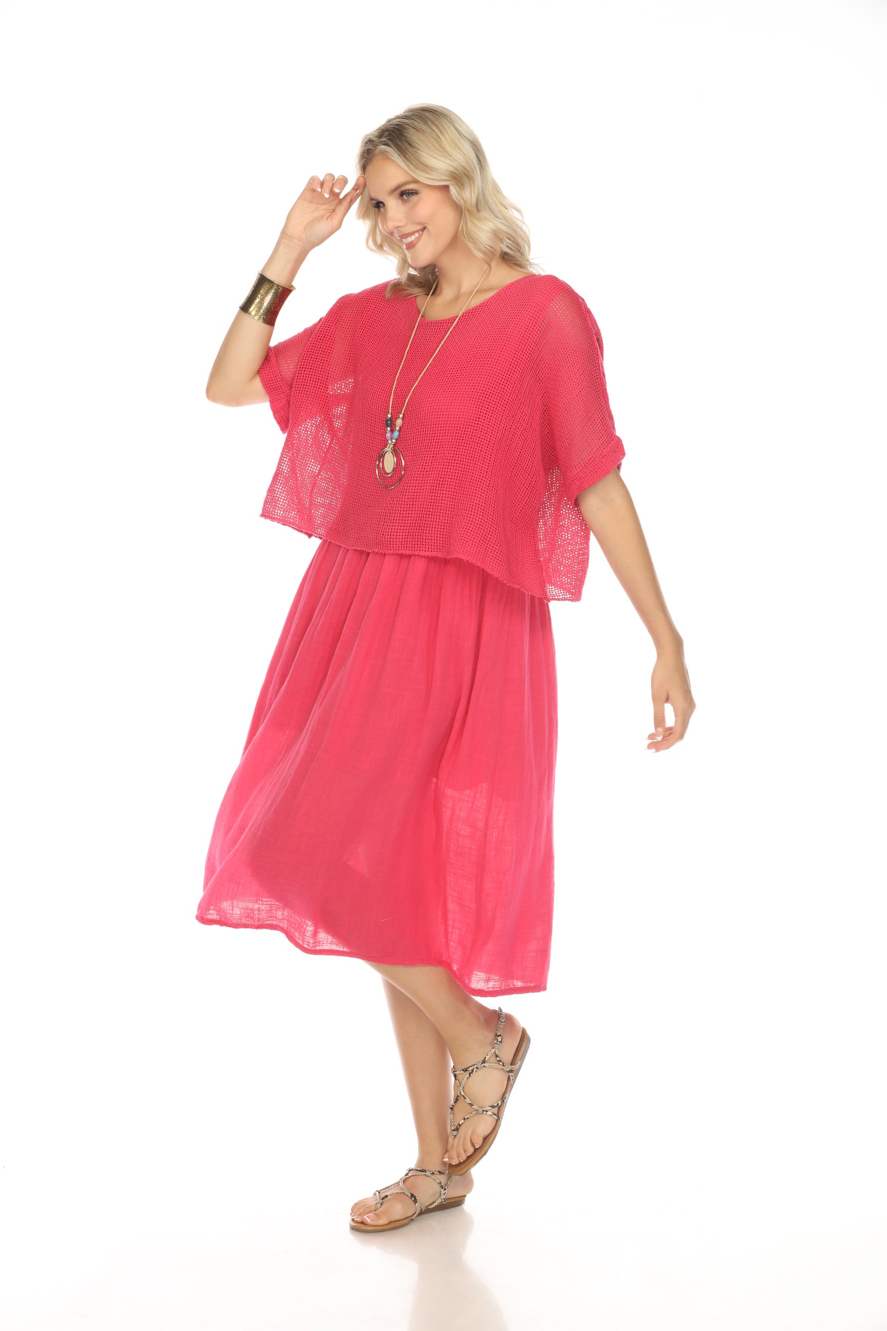 Fuchsia Cape style Dress with Netting Detailed