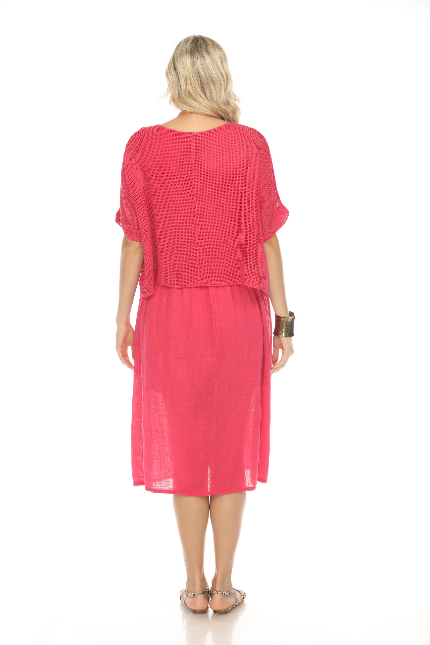 Fuchsia Cape style Dress with Netting Detailed