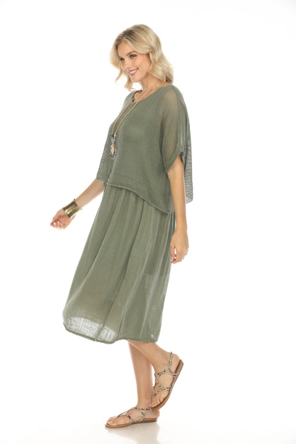 Olive Cape style Dress with Netting Detail