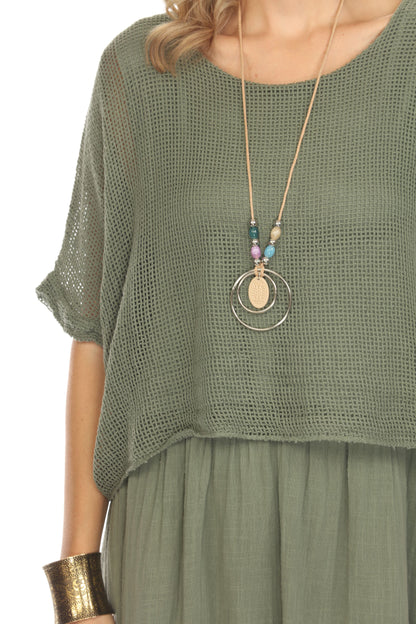 Olive Cape style Dress with Netting Detail