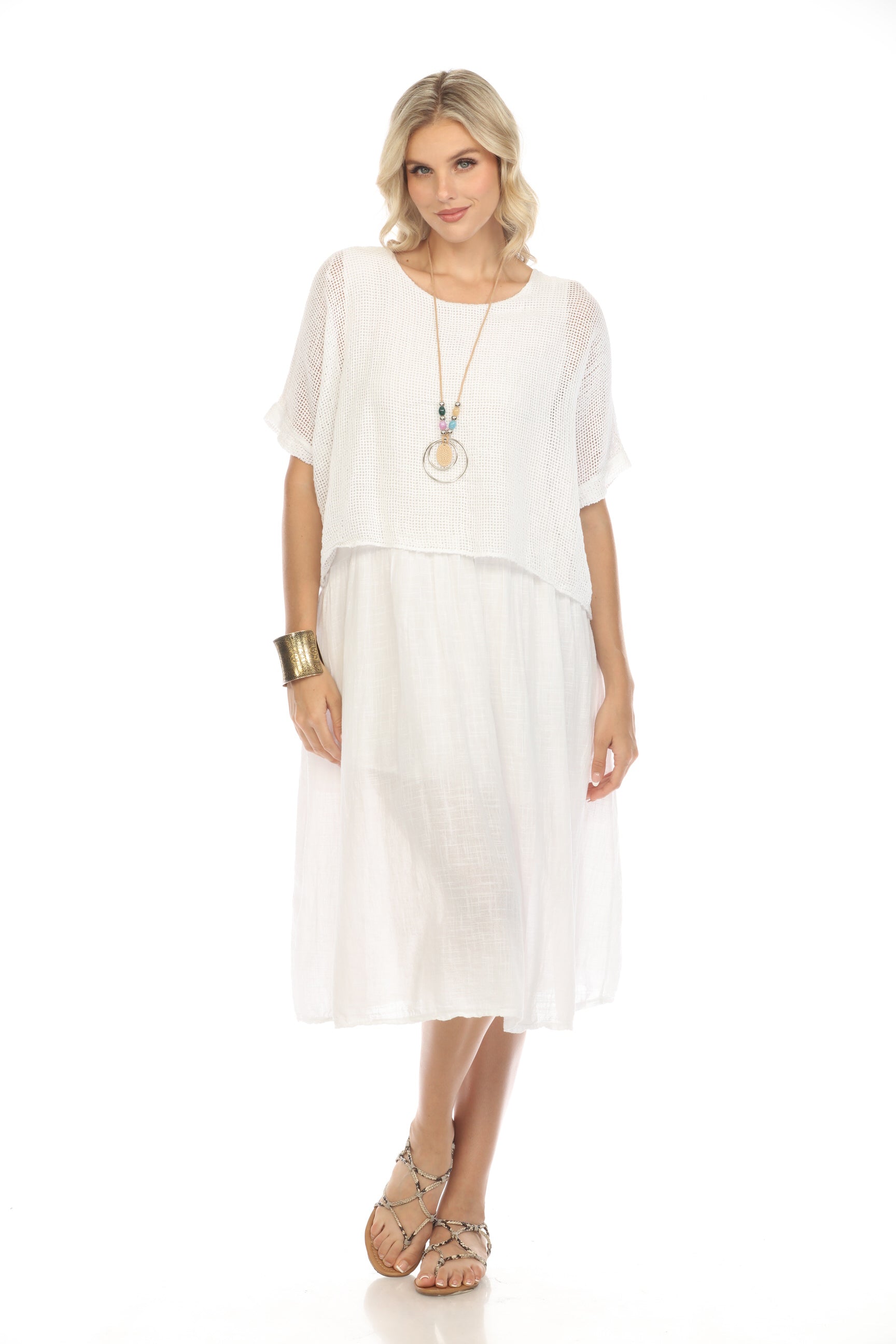 White Cape Style Dress with Netting Detail