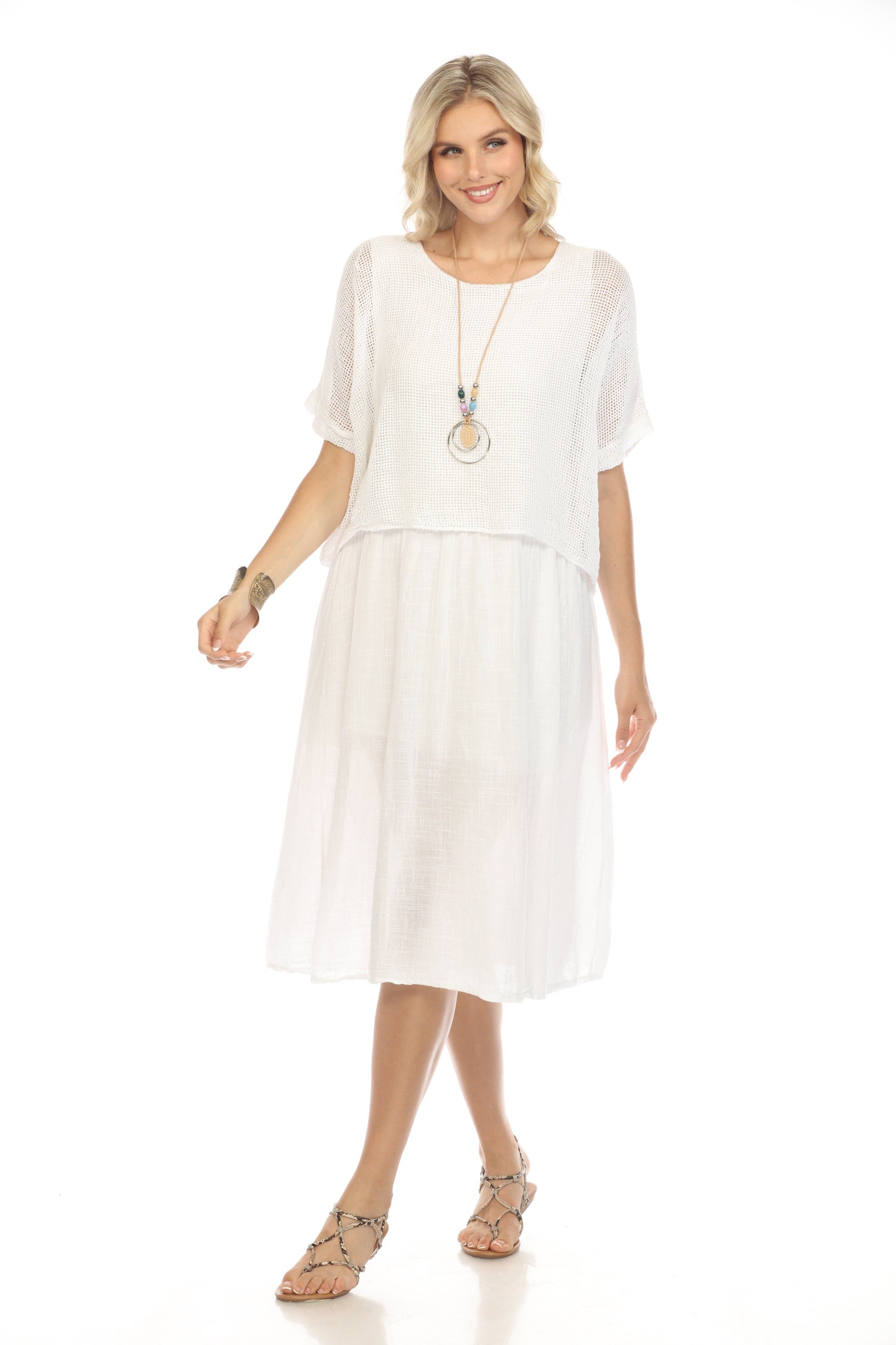 White Cape Style Dress with Netting Detail