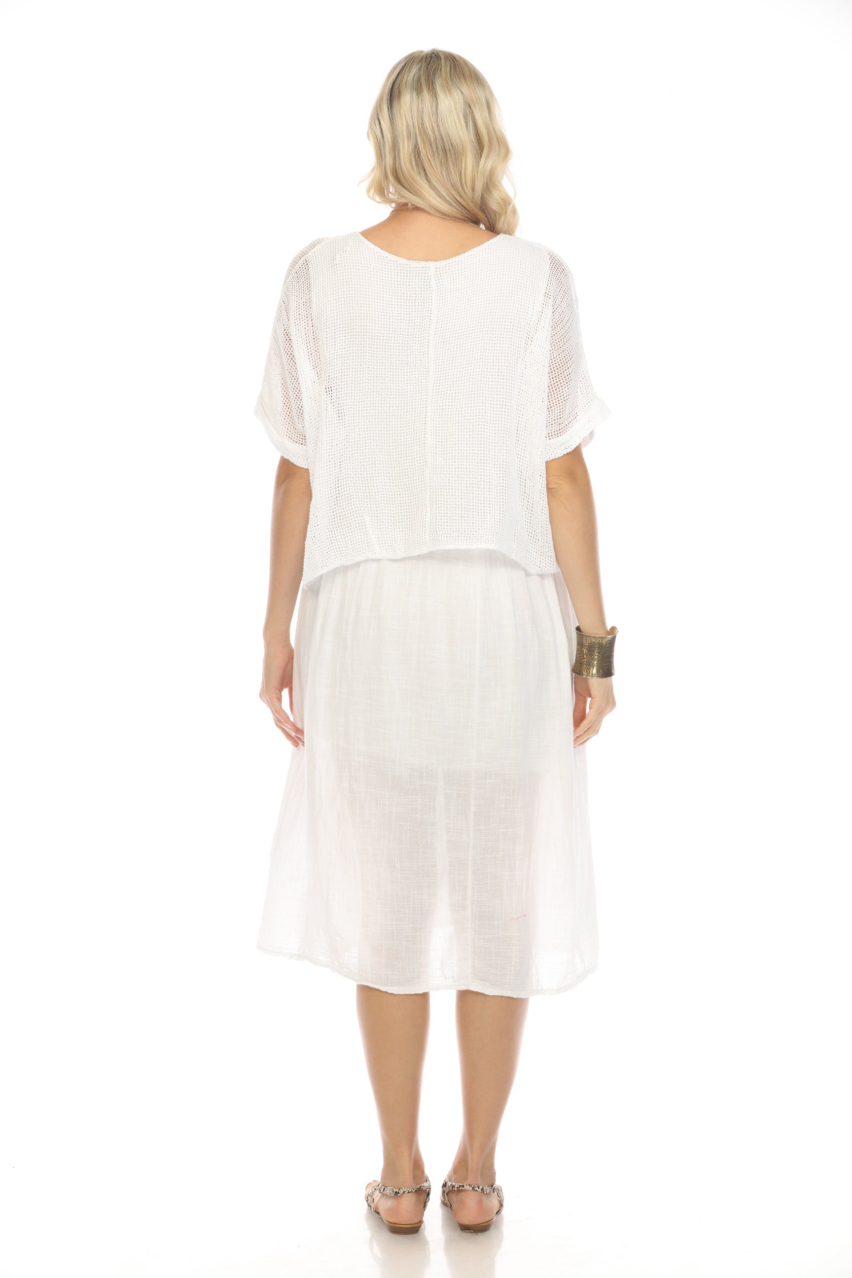 White Cape Style Dress with Netting Detail