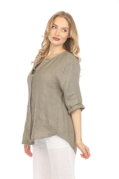 Taupe Bronze Button 3/4 Rollup Sleeves Top