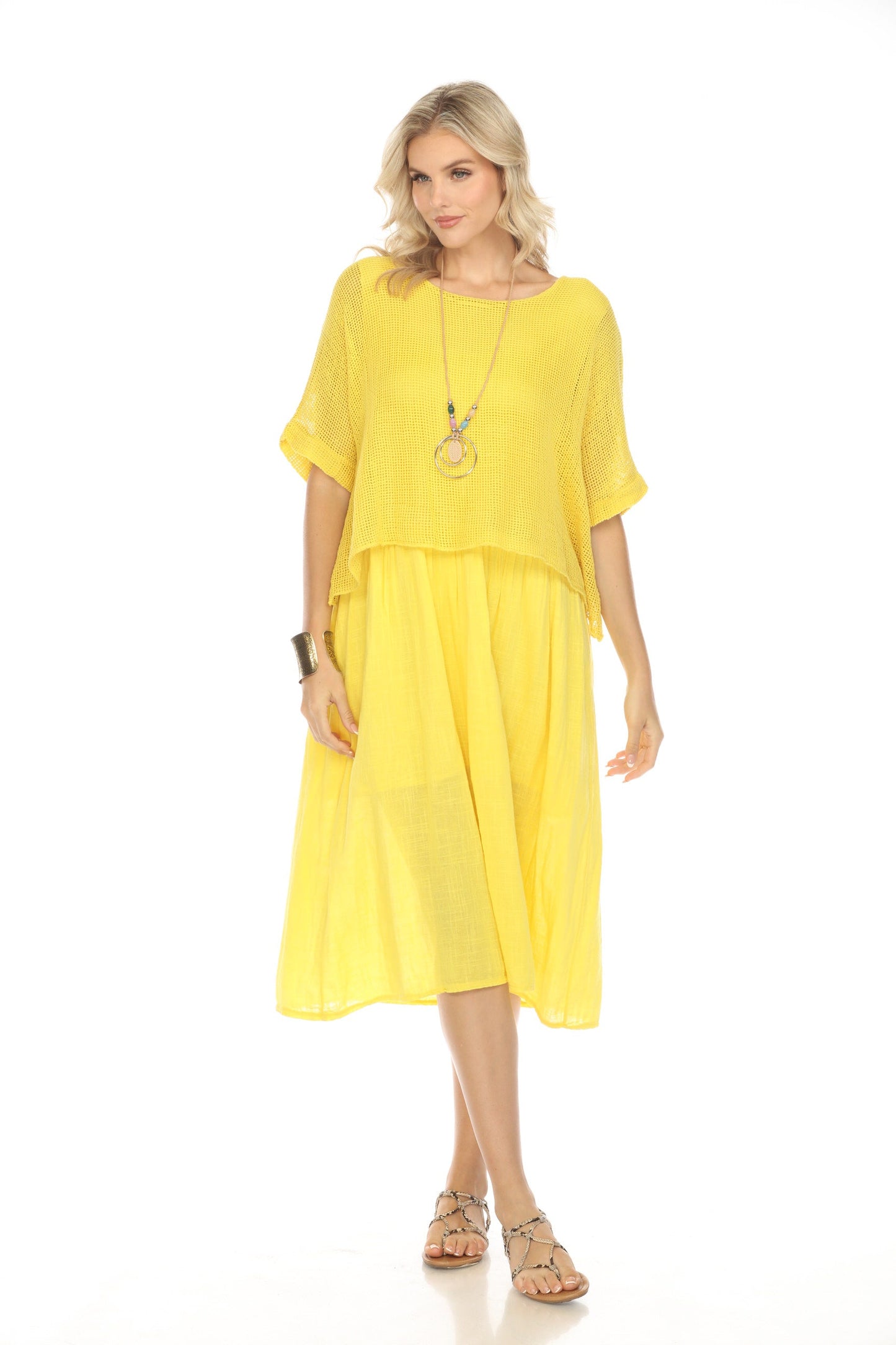 Yellow Cape Style Dress with Netting Detail