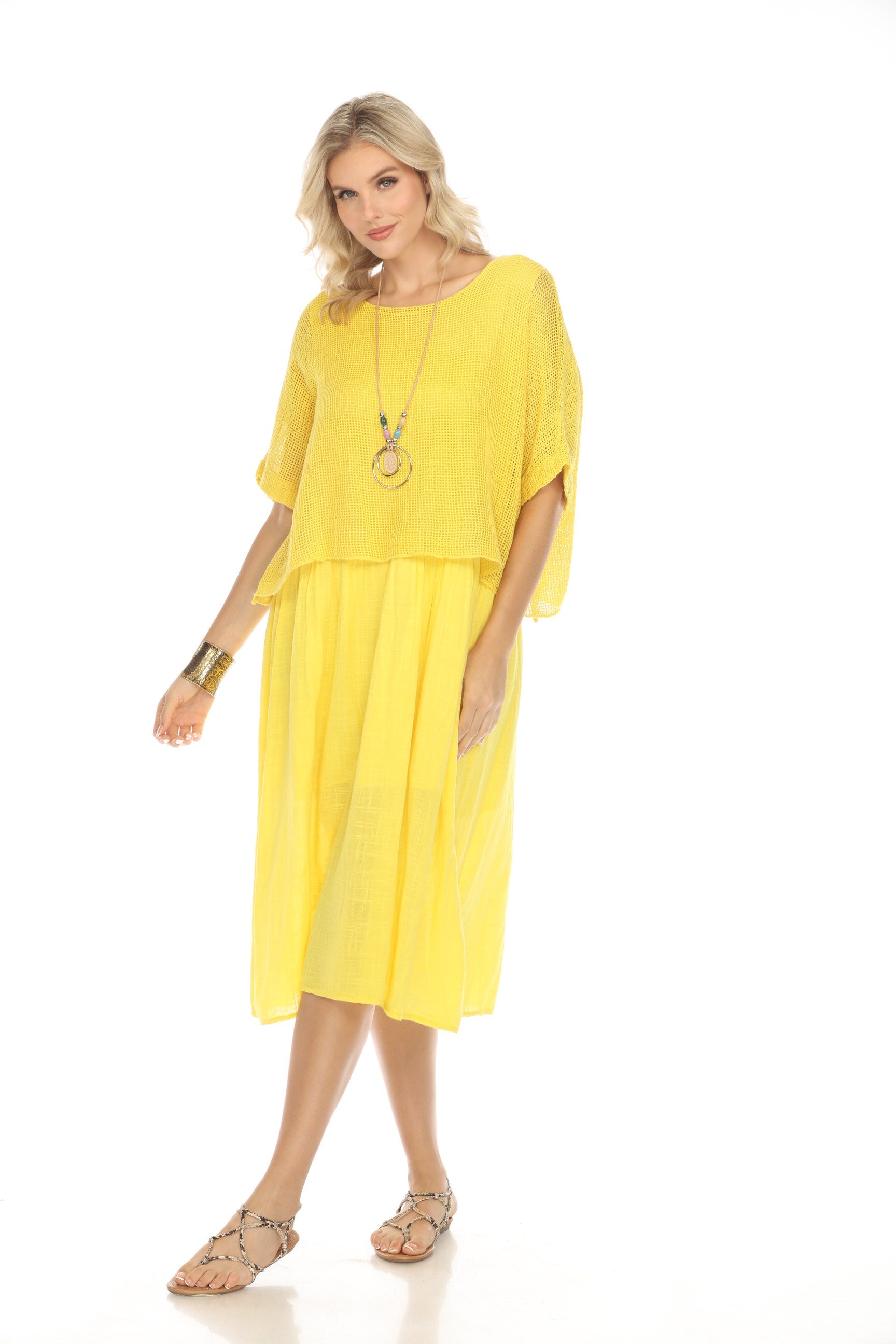 Yellow Cape Style Dress with Netting Detail