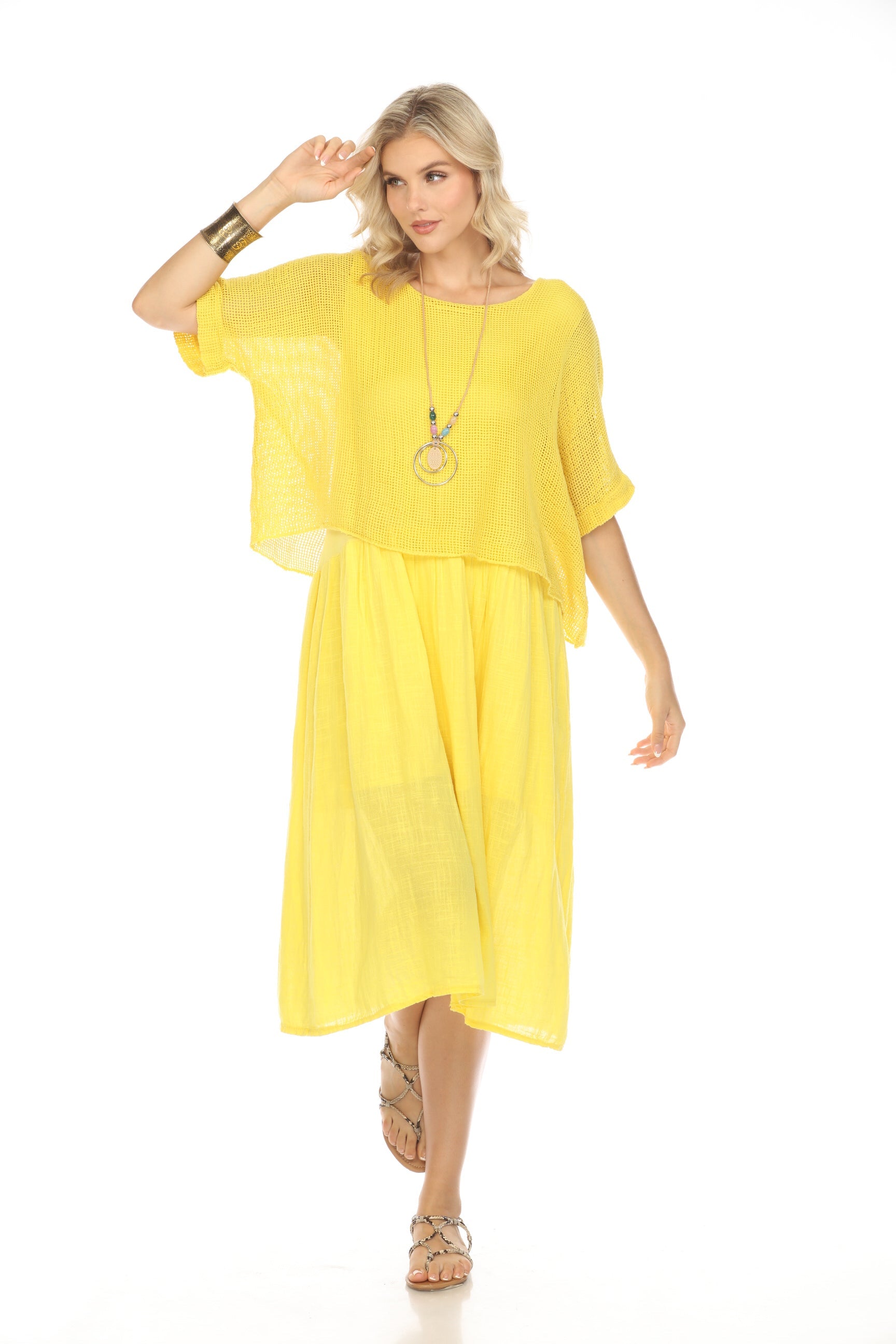 Yellow Cape Style Dress with Netting Detail