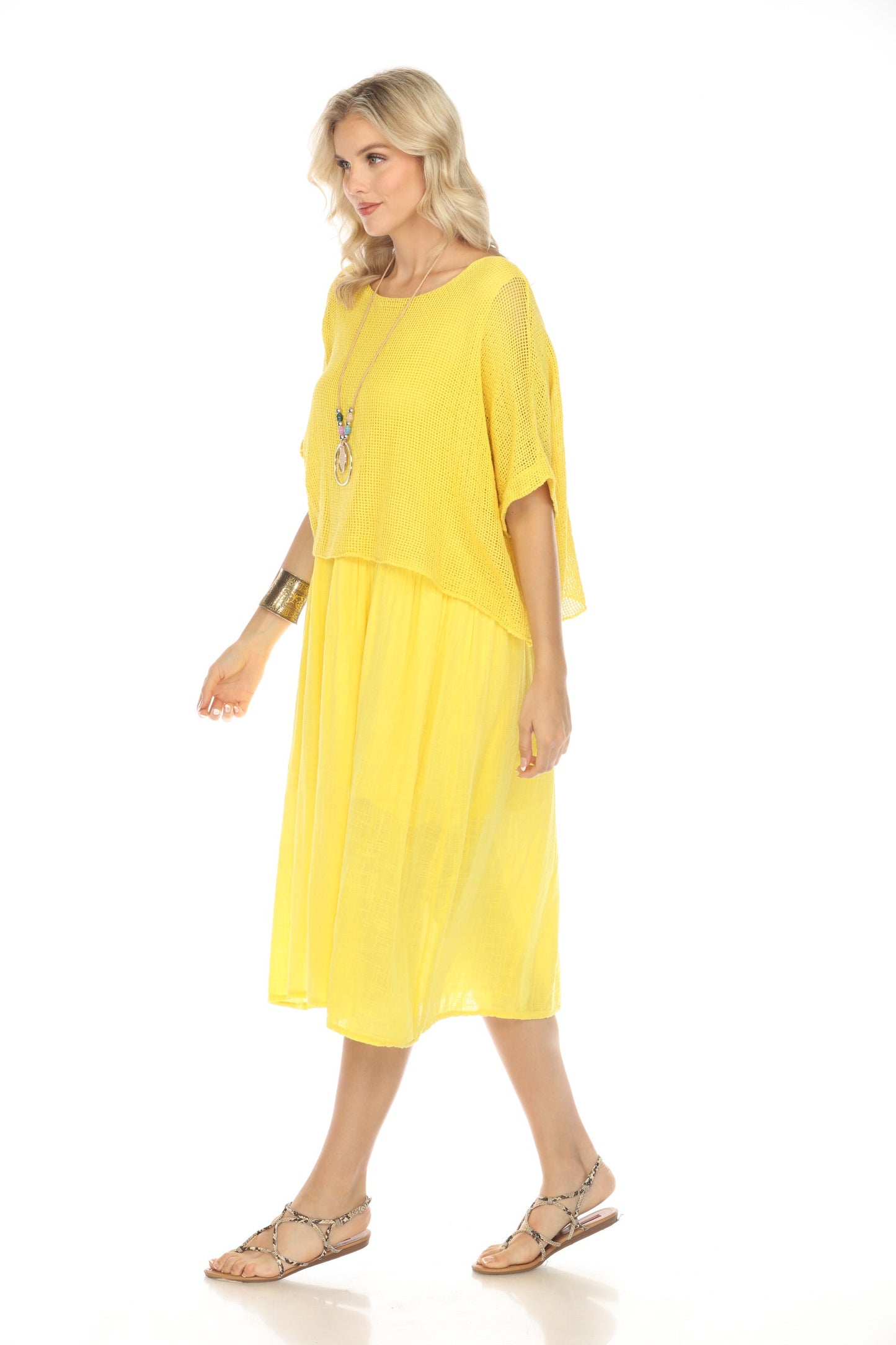 Yellow Cape Style Dress with Netting Detail