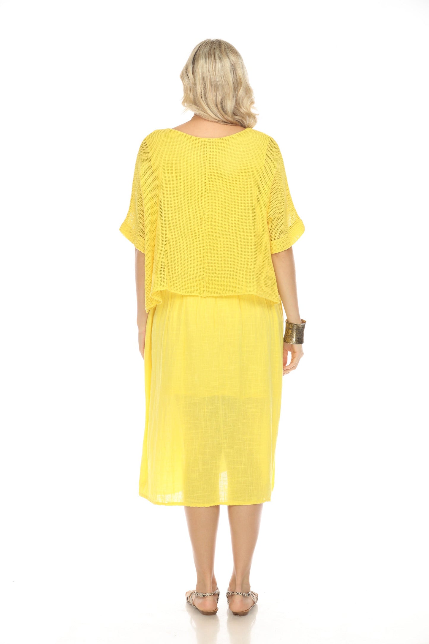 Yellow Cape Style Dress with Netting Detail