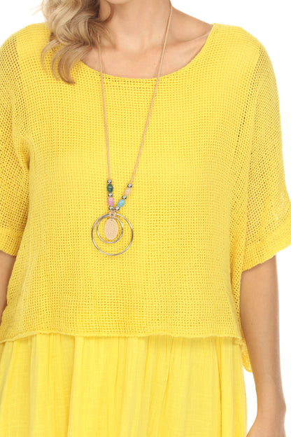 Yellow Cape Style Dress with Netting Detail