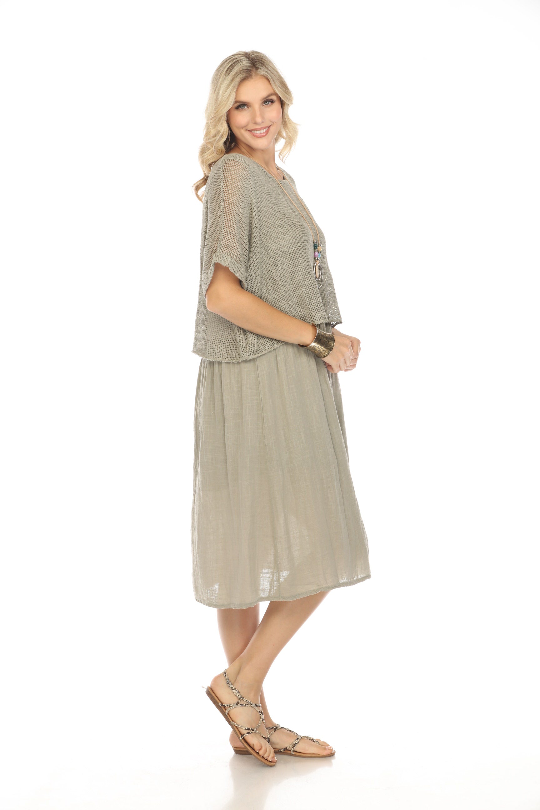 Beige Cape style Dress with Netting Detailed