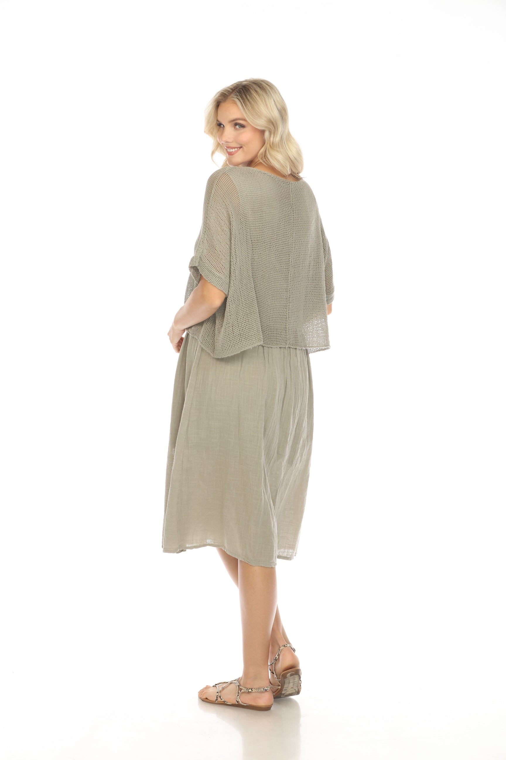 Beige Cape style Dress with Netting Detailed