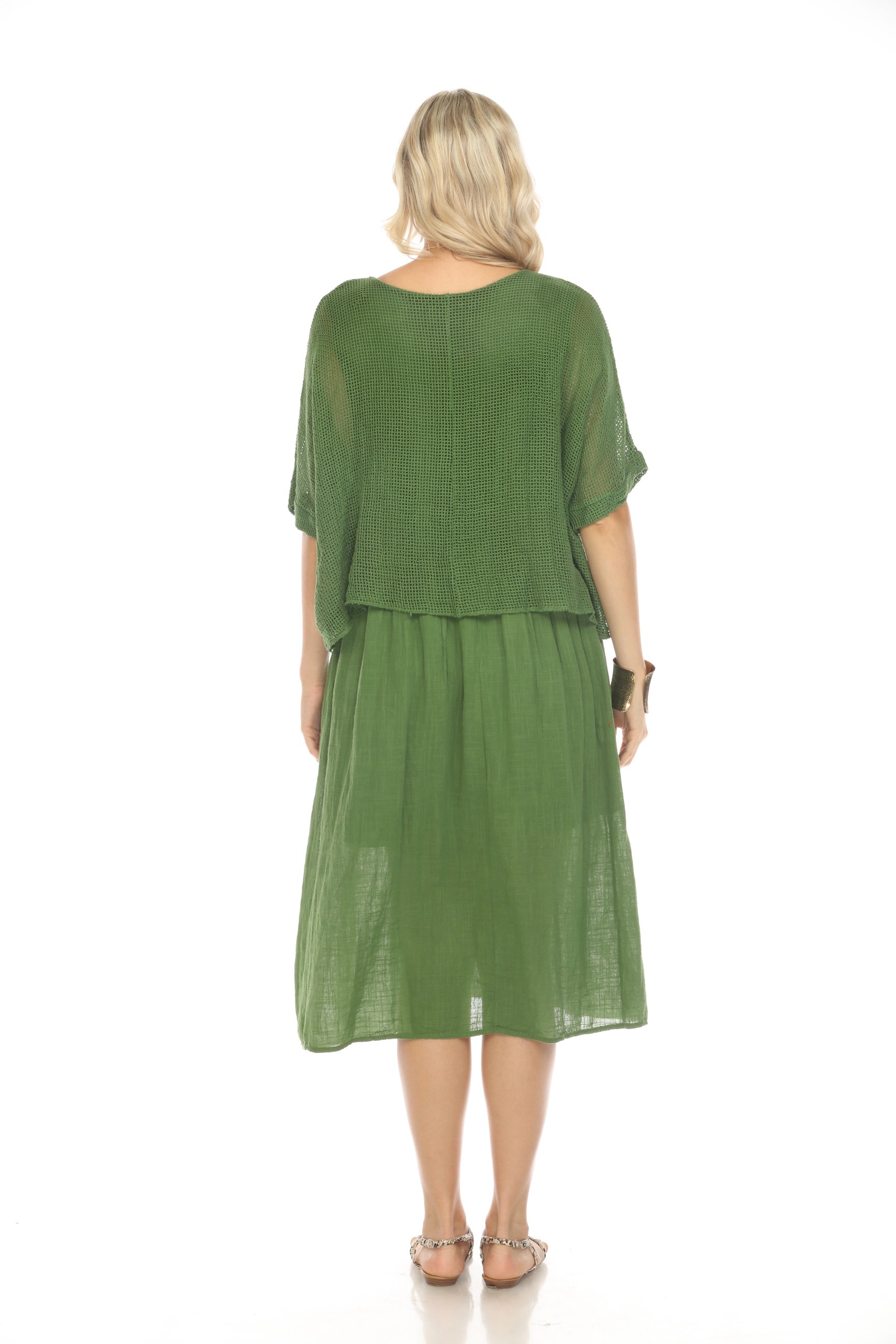 Moss Green Cape Style Dress with Netting Detail