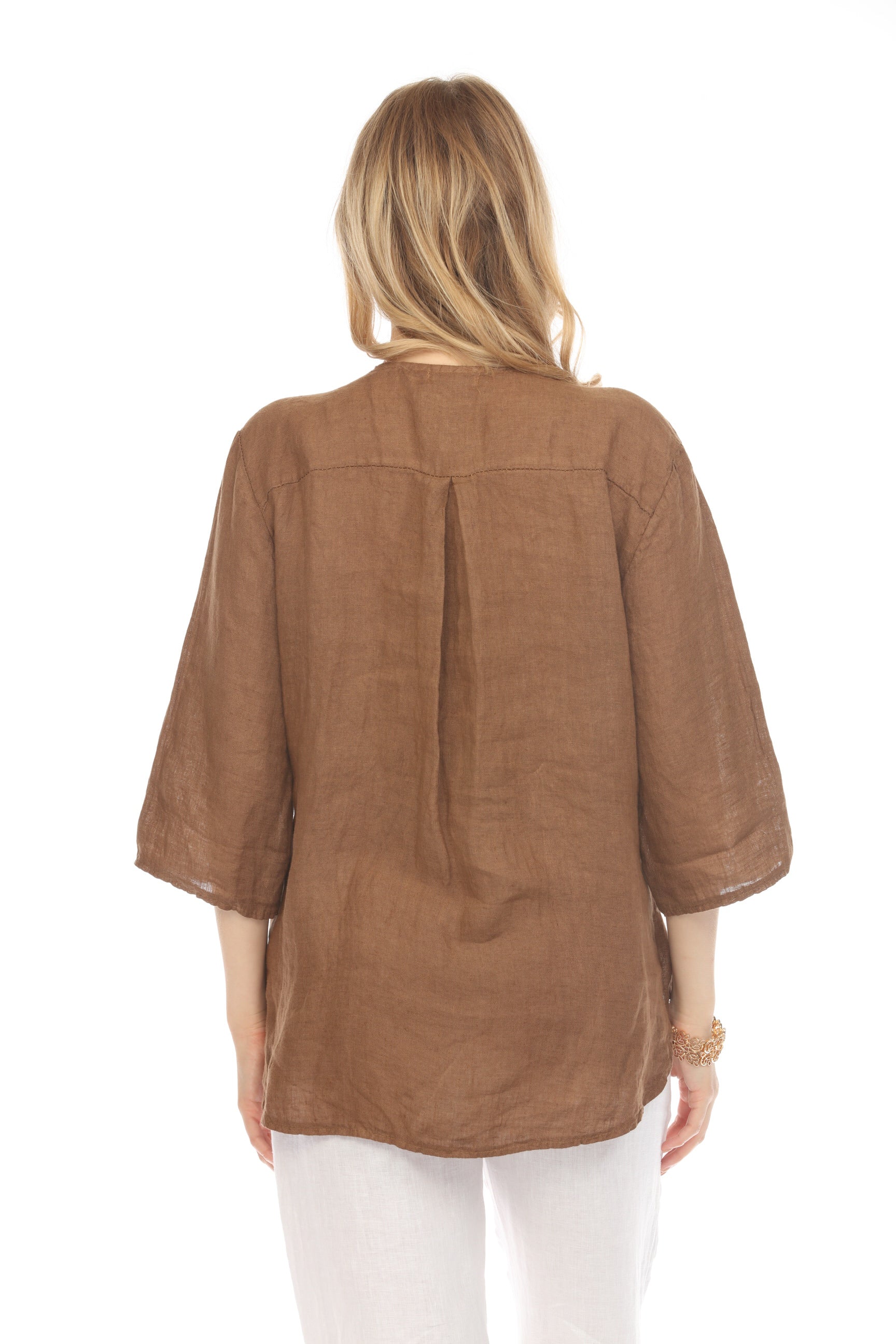 Rust Bronze Button 3/4 Rollup Sleeves Top