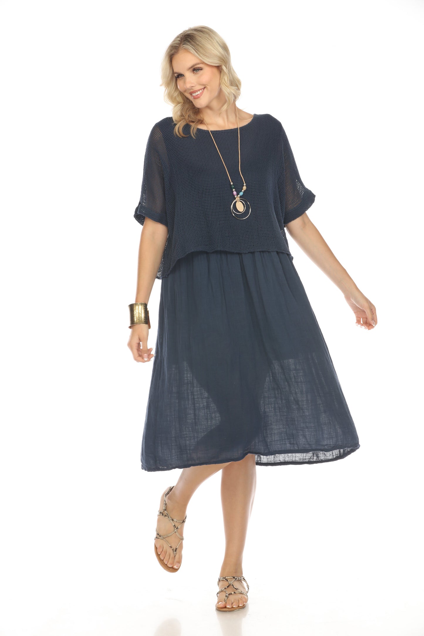 Navy Cape style Dress with Netting Detail