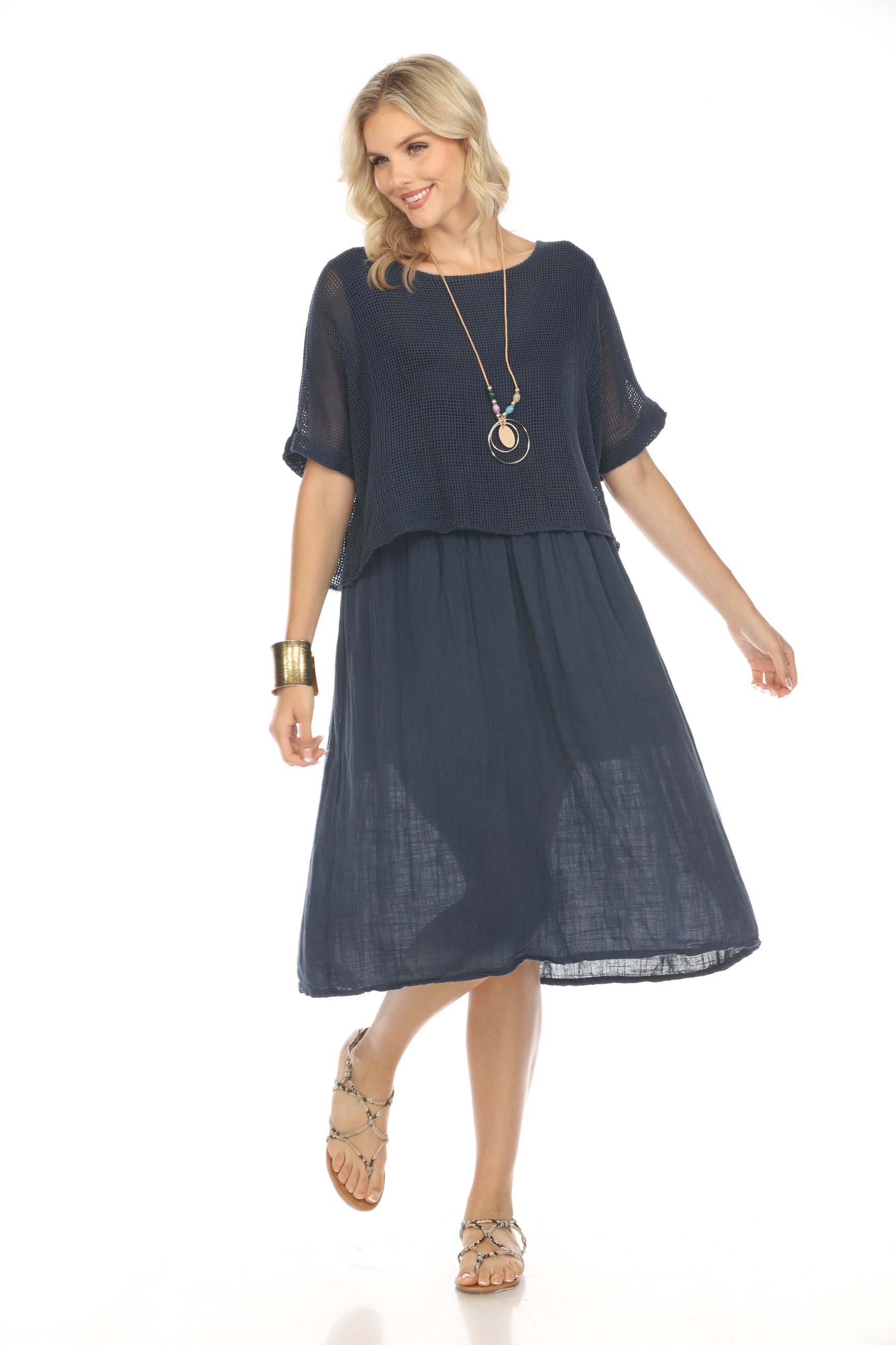 Navy Cape style Dress with Netting Detail