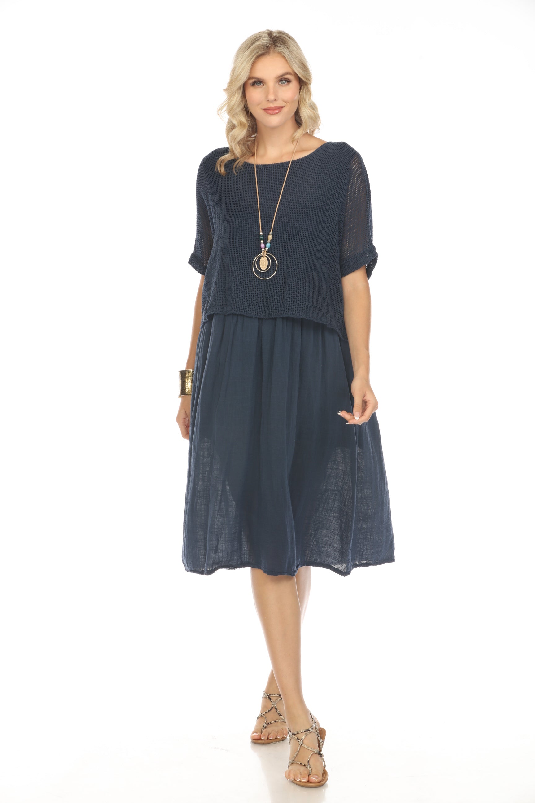 Navy Cape style Dress with Netting Detail