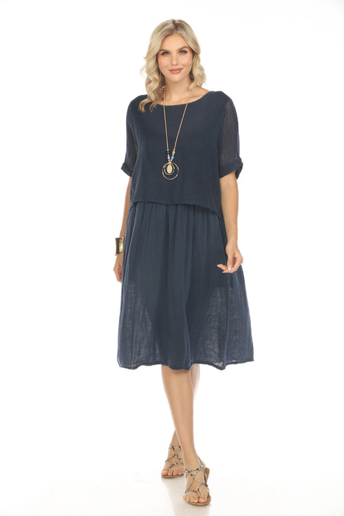 Navy Cape style Dress with Netting Detail