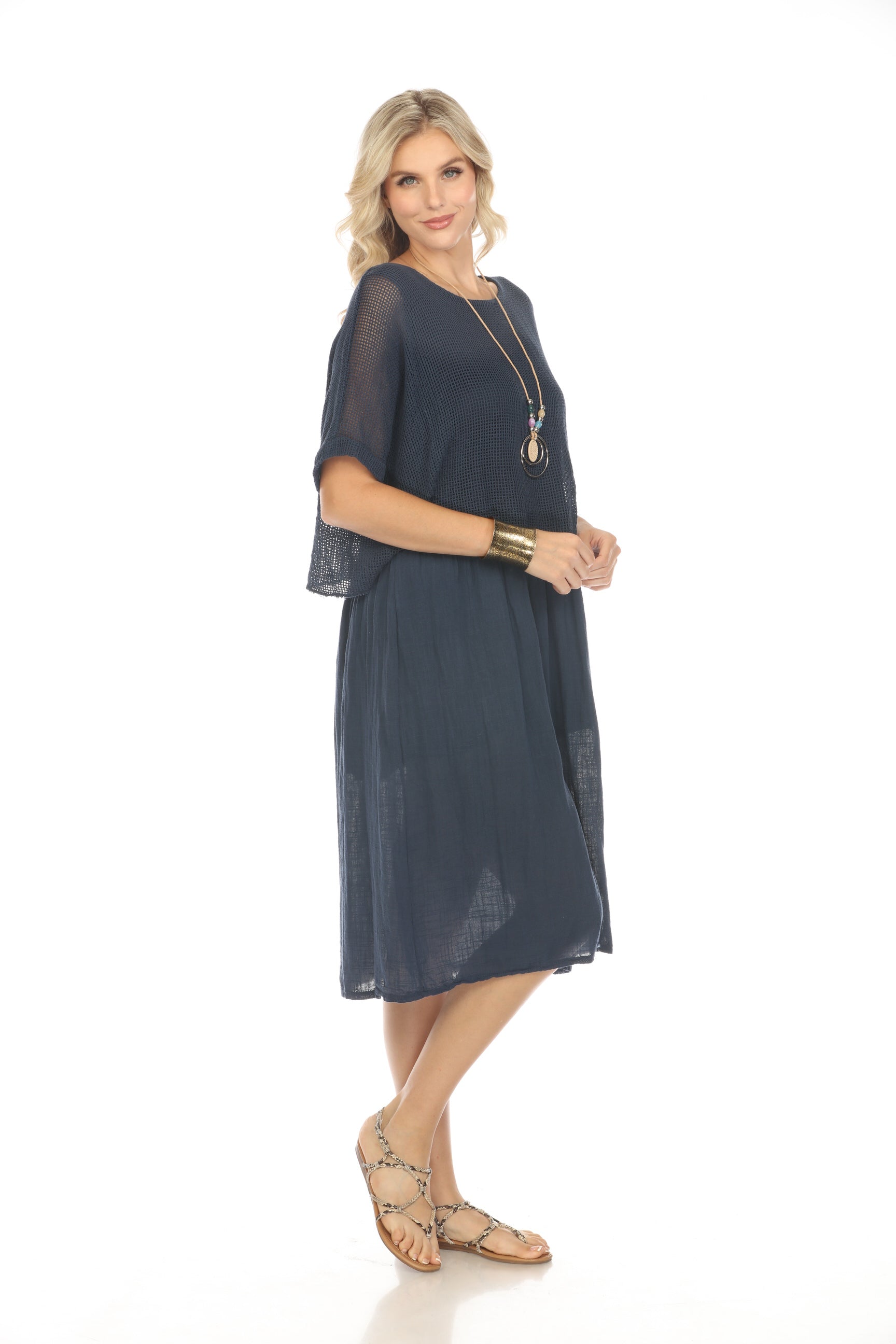 Navy Cape style Dress with Netting Detail