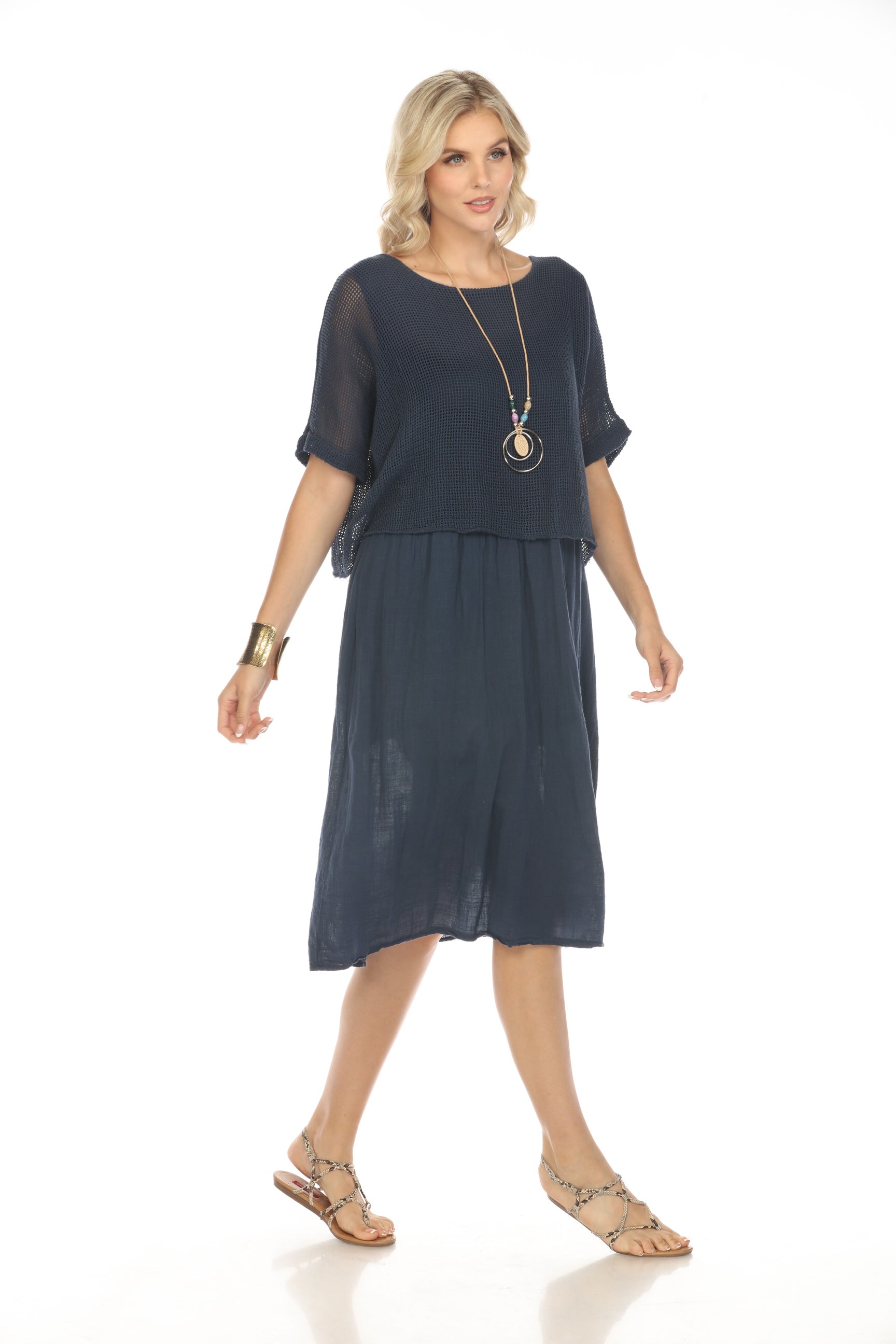 Navy Cape style Dress with Netting Detail