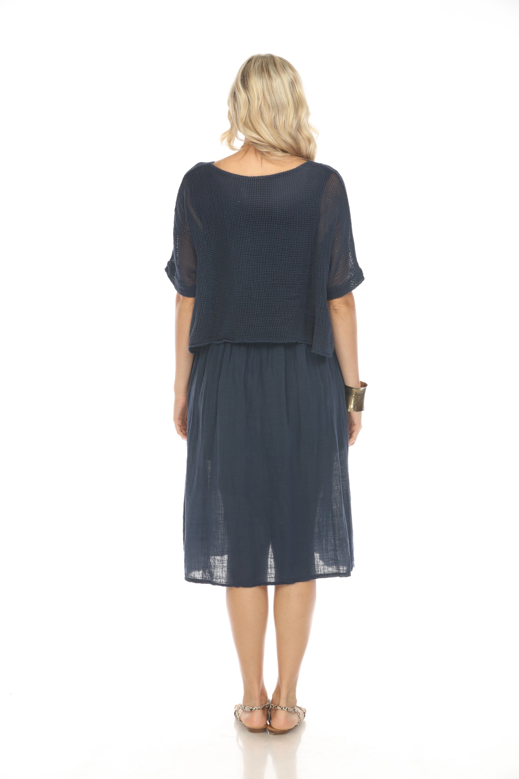 Navy Cape style Dress with Netting Detail