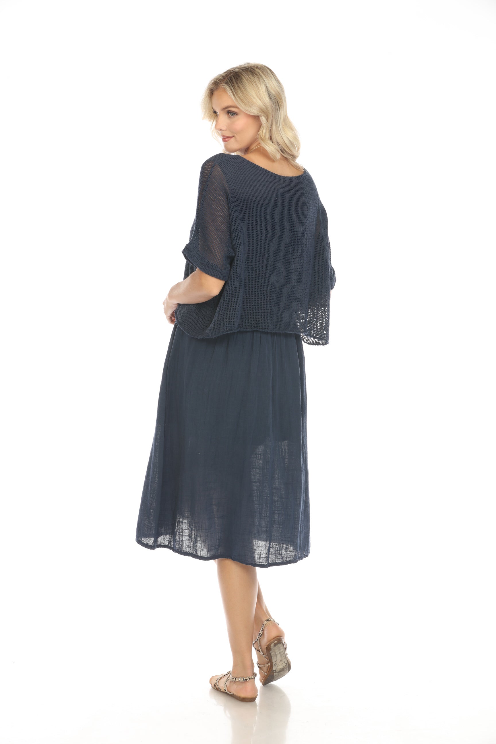 Navy Cape style Dress with Netting Detail