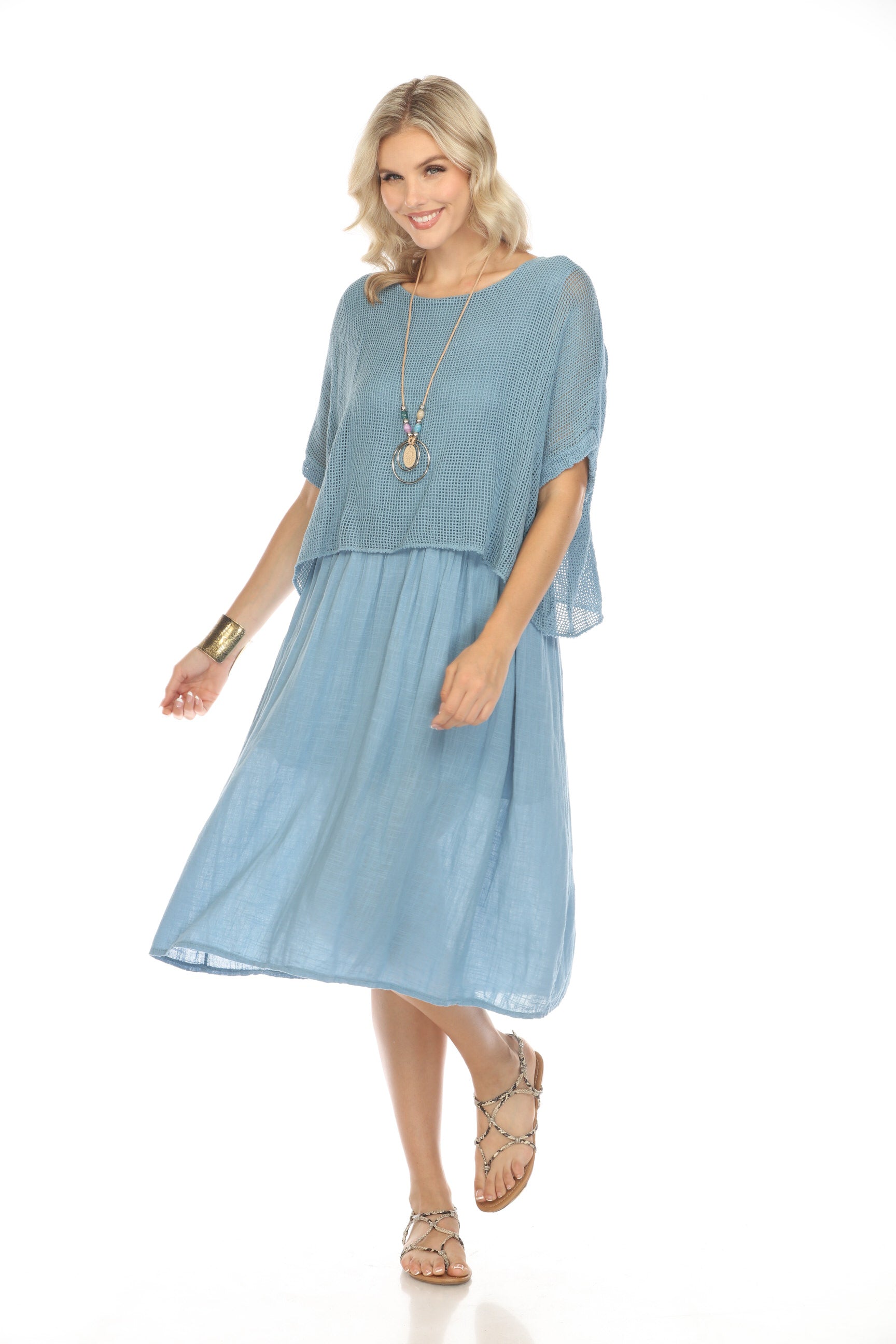 Denim Blue Cape style Dress with Netting Detail