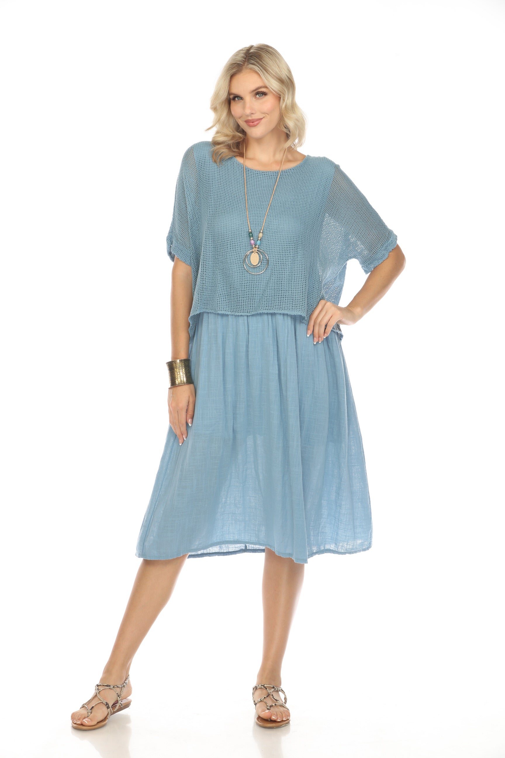 Denim Blue Cape style Dress with Netting Detail