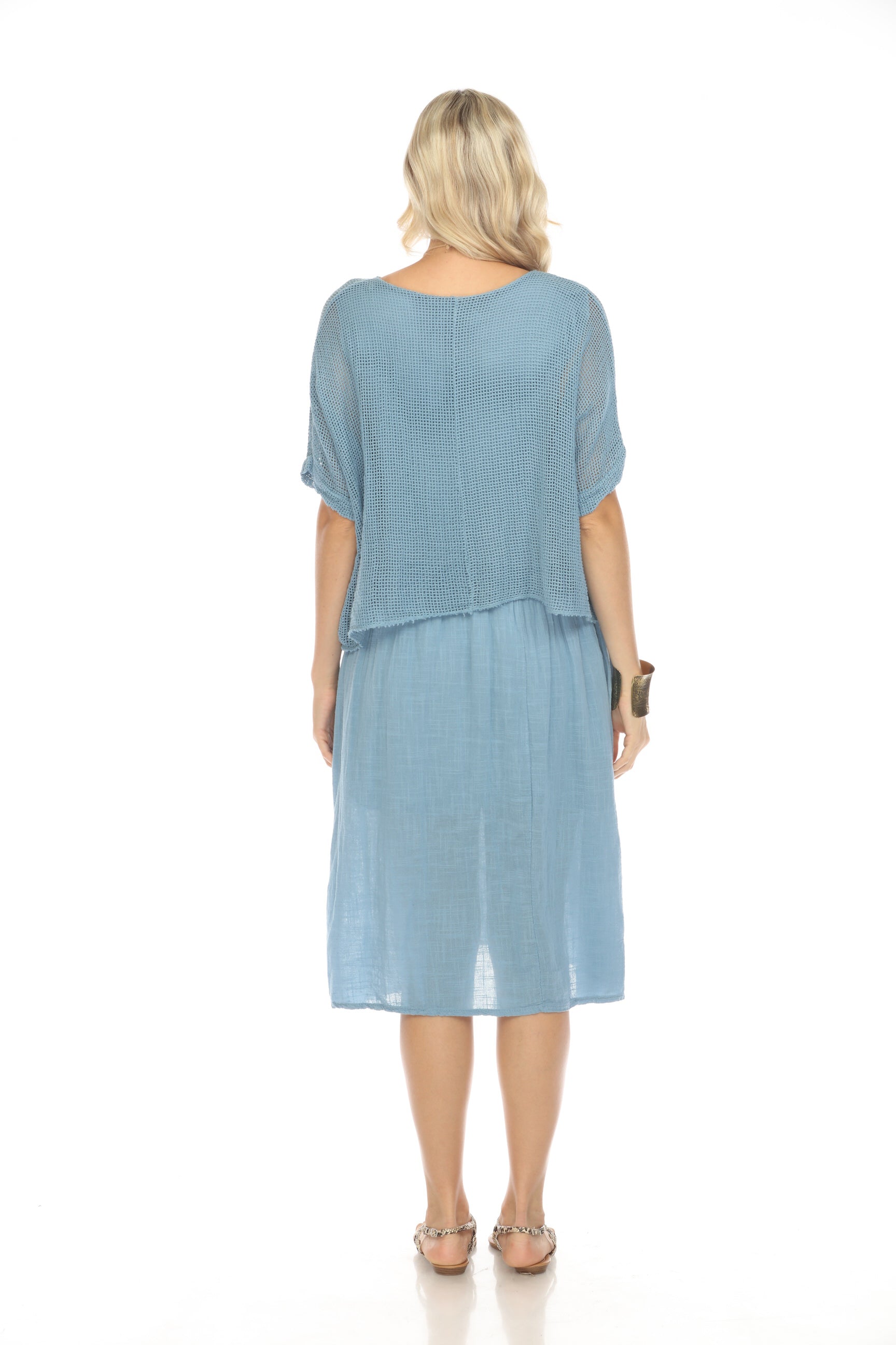 Denim Blue Cape style Dress with Netting Detail