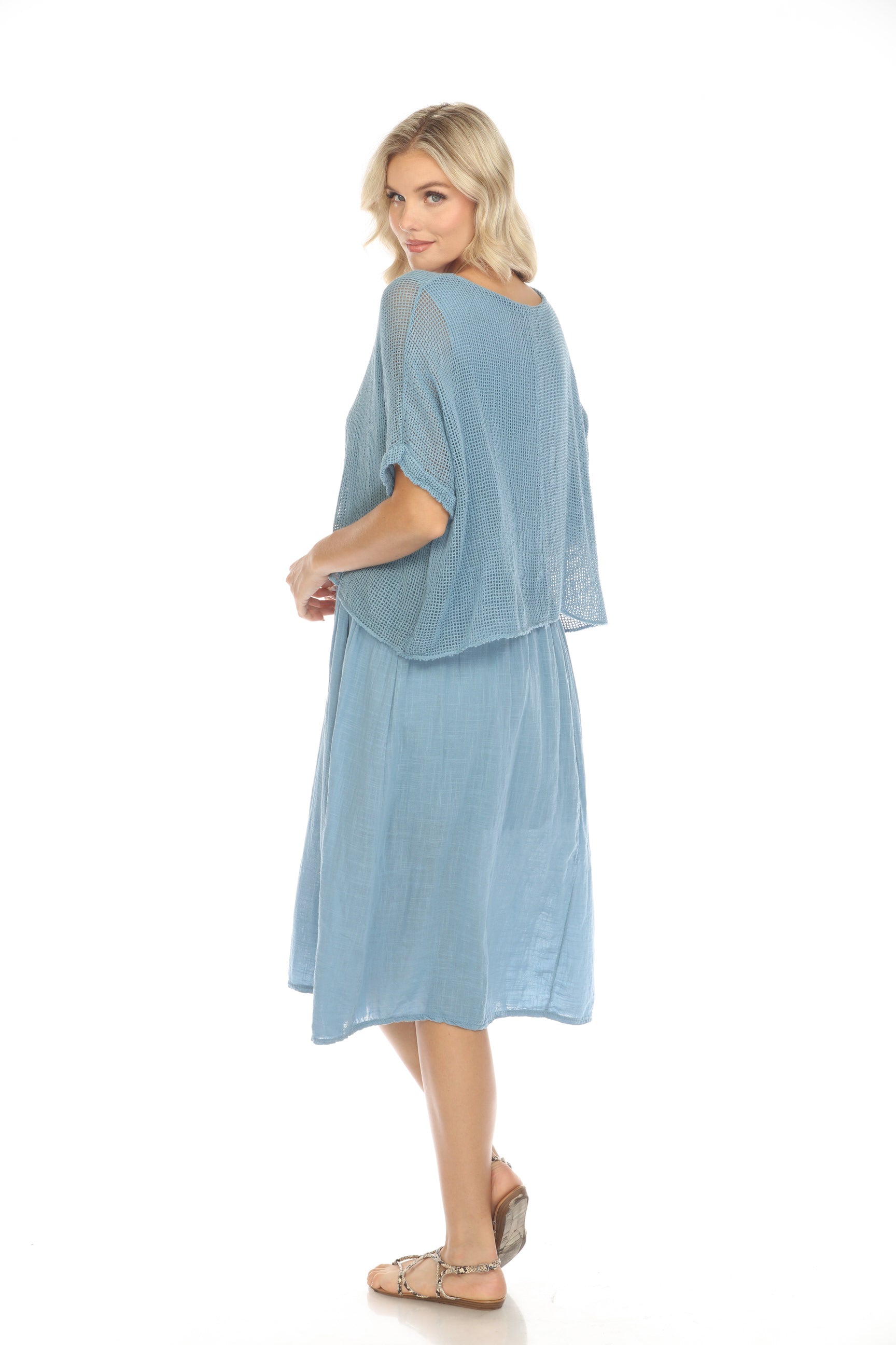 Denim Blue Cape style Dress with Netting Detail