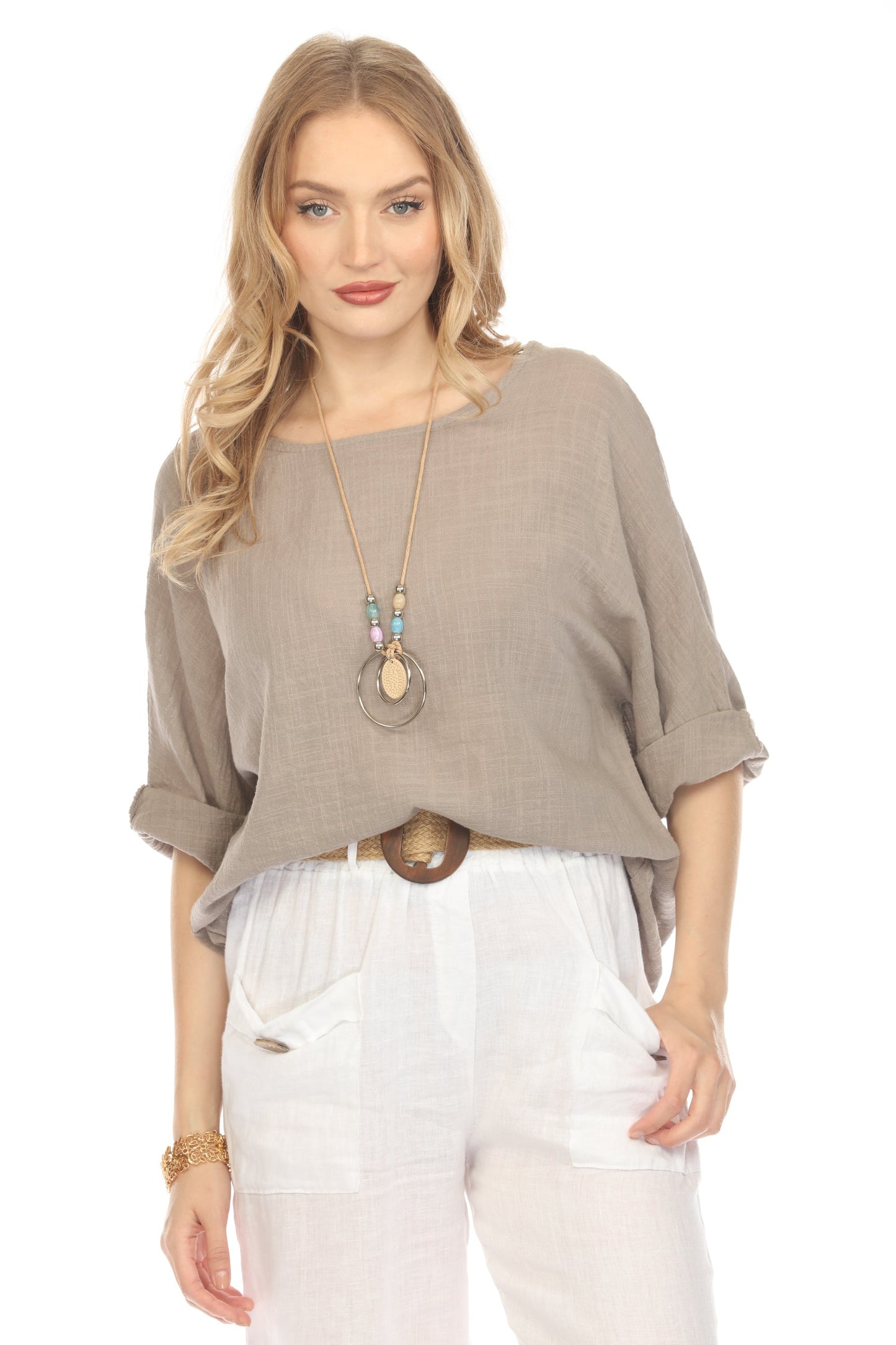 Taupe Short Sleeves Top with Side Buttons