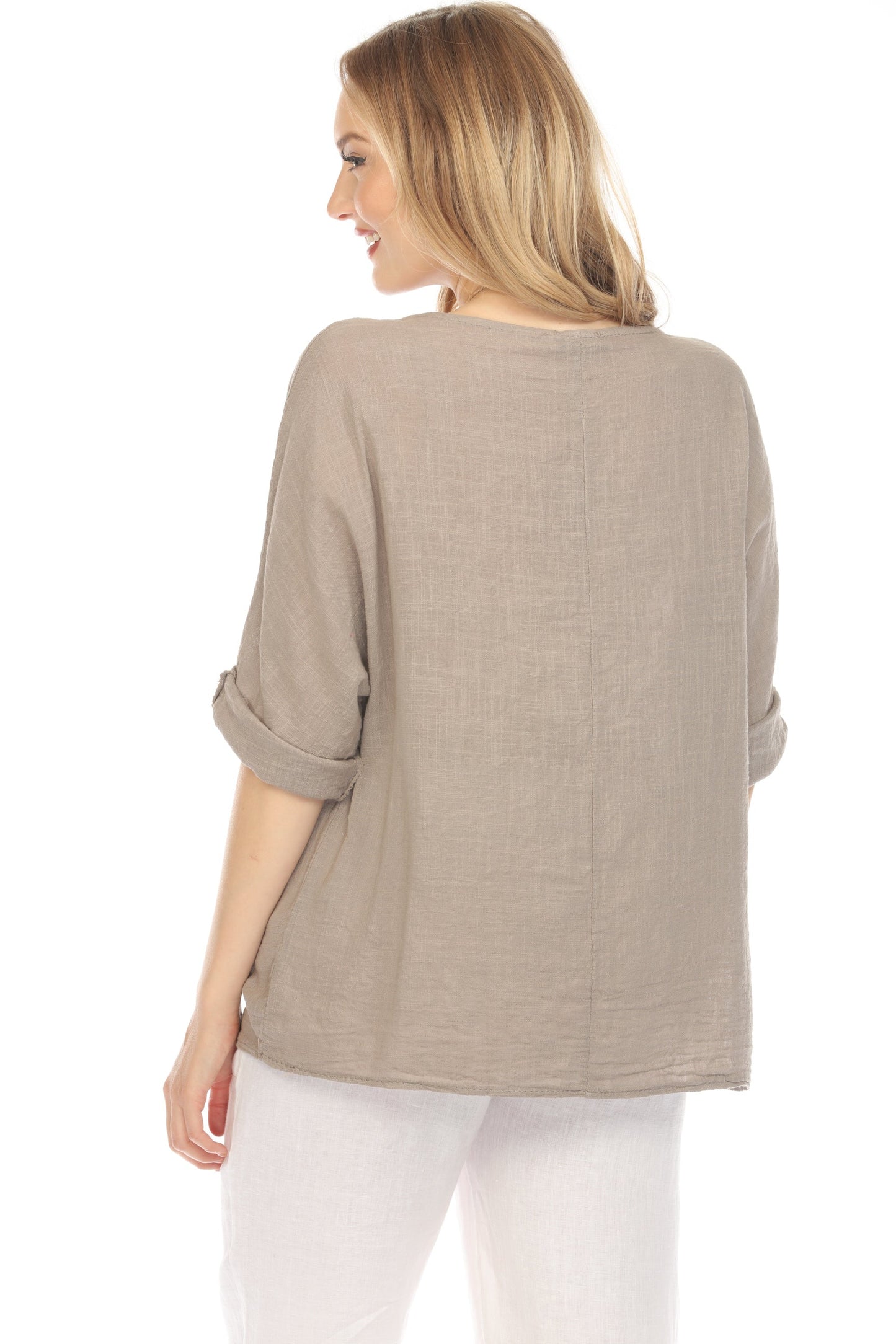 Light Grey Plain boat neck rollup sleeves Top